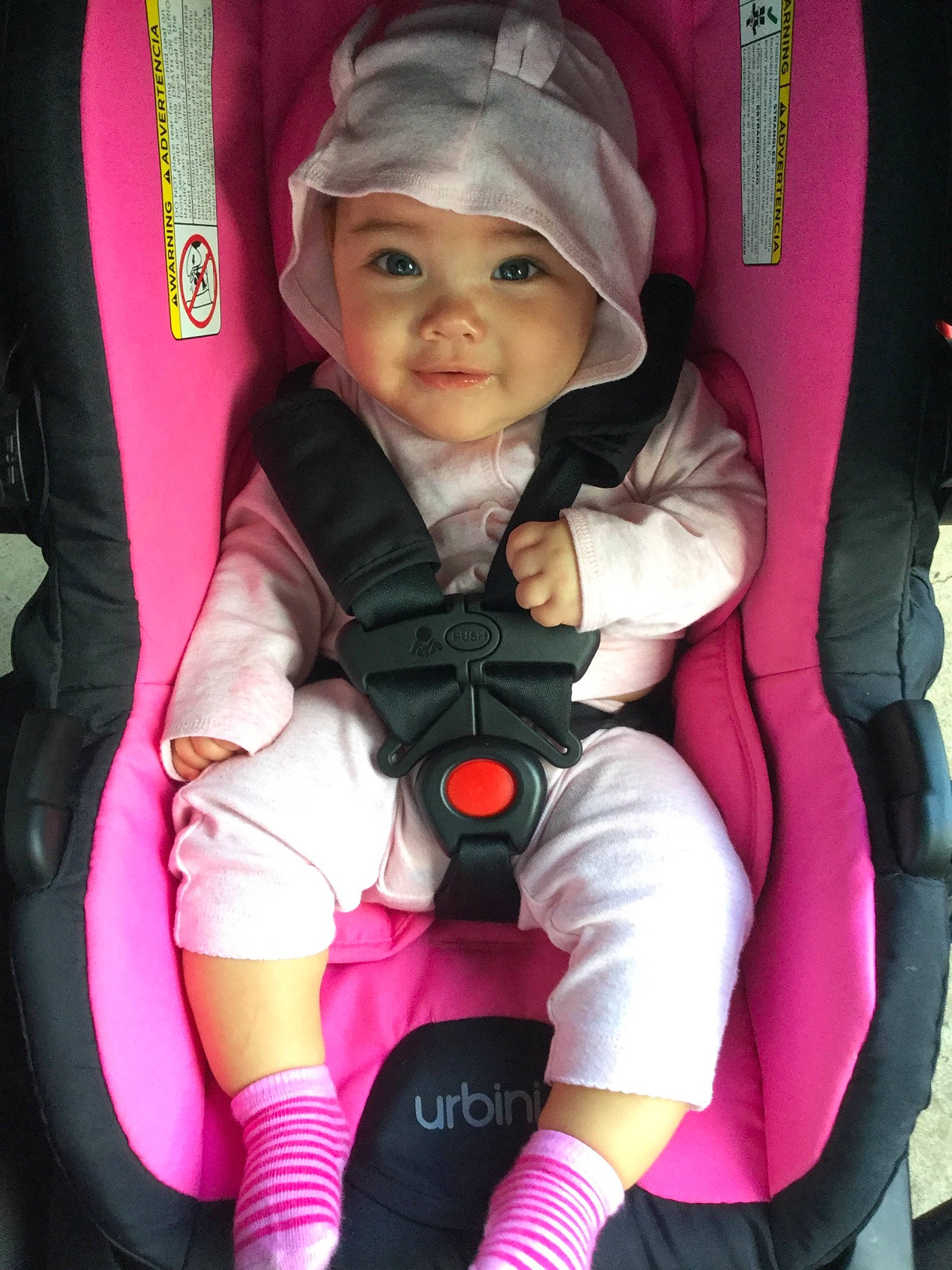 Valentina is registered to the contest to win money with this photo: baby, baby_carriage, baby_in_car_seat, baby_products, car_seat, cheek, child, magenta, person, pink, product, toddler