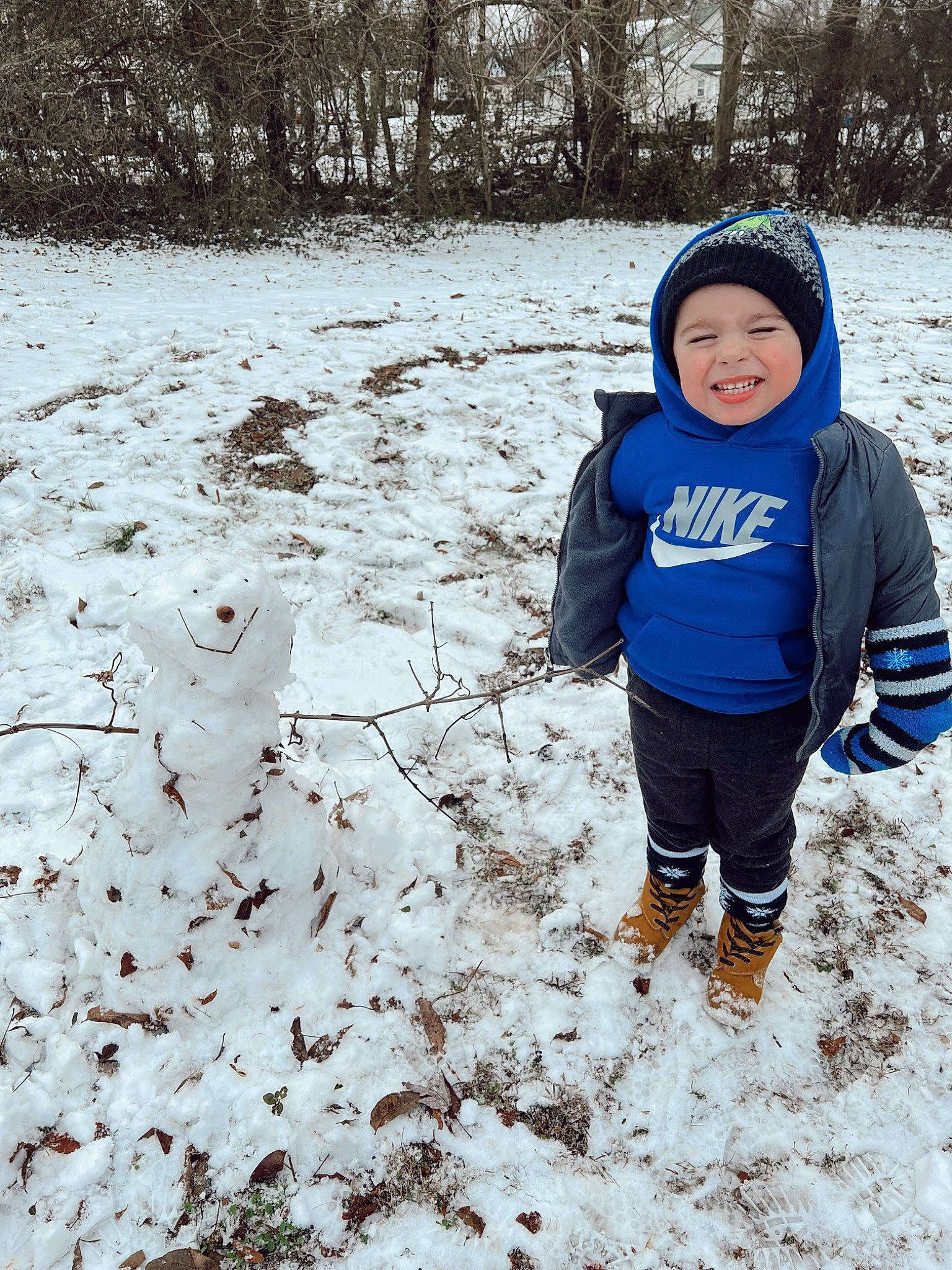 Josiah joined the competition — help win amazing prizes! cap, child, electric_blue, freezing, grass, happy, headwear, hood, jacket, joy, knit_cap, landscape, leisure, people_in_nature, person, plant, recreation, smile, snow, toddler