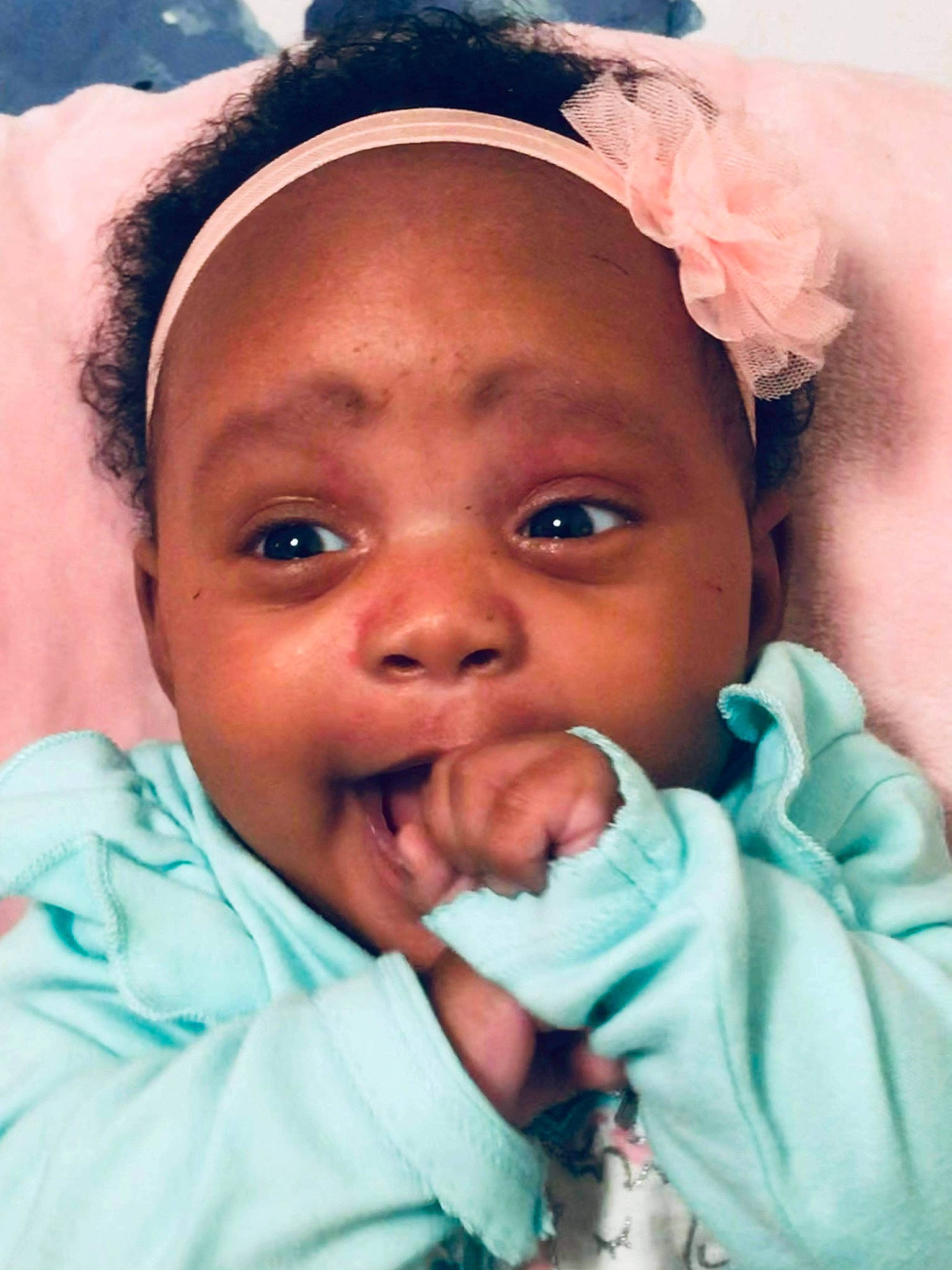 Derrianna joined the competition — help win amazing prizes! baby, baby_products, baby_toddler_clothing, cheek, child, eye, hair_accessory, headband, iris, lip, mouth, nose, person, skin, toddler, tongue