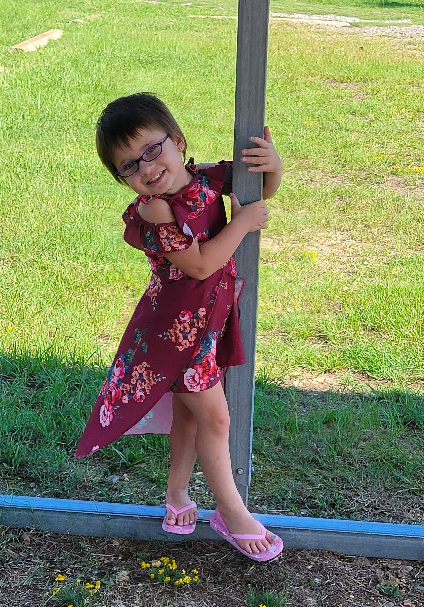 Kevilynn joined the competition — help win amazing prizes! baby_toddler_clothing, barefoot, calf, foot, fun, grass, happy, human_leg, joy, leg, leisure, magenta, pattern, people_in_nature, person, recreation, sleeve, smile, t_shirt, thigh