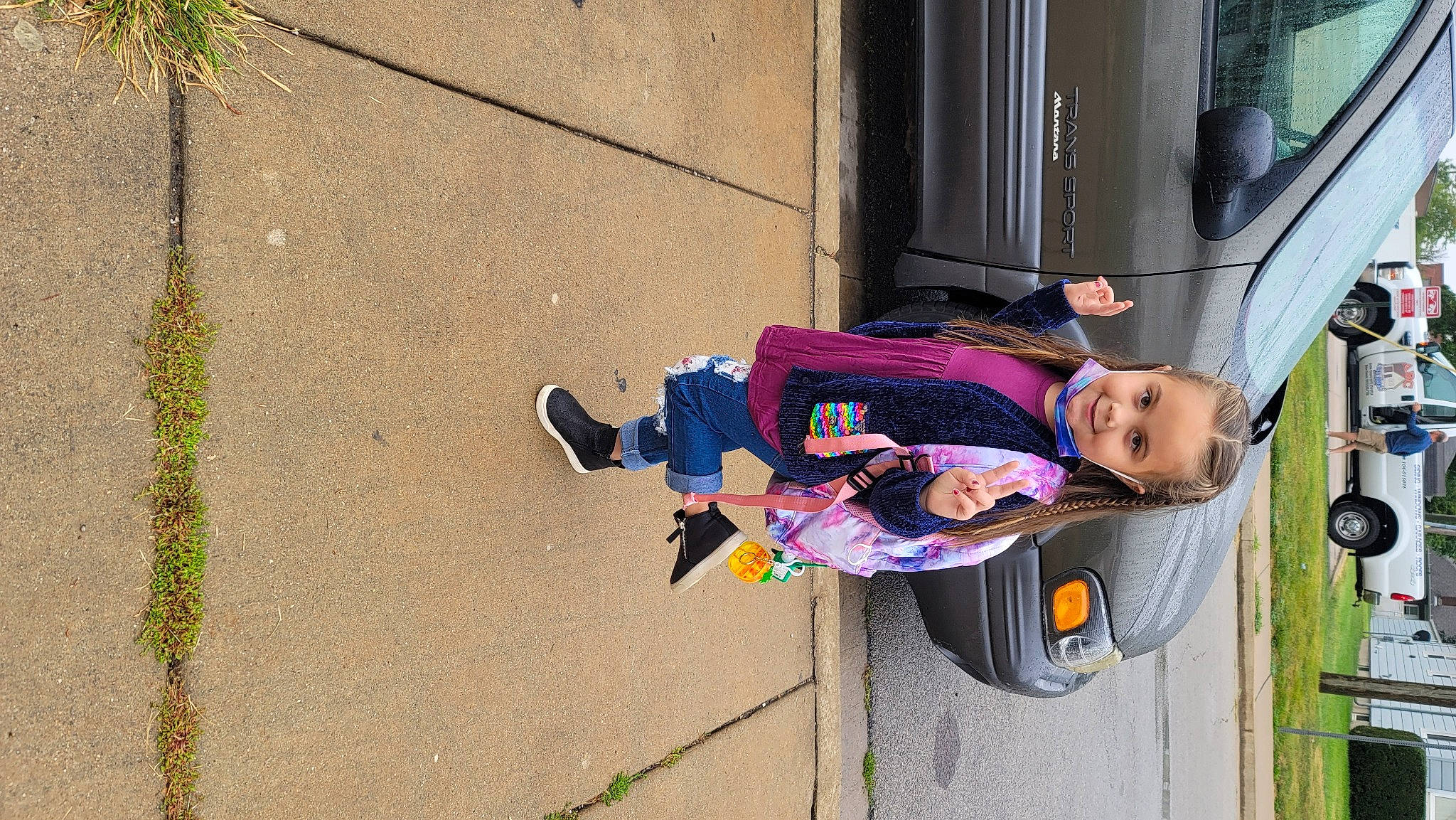 Alyanna is registered to the contest to win money with this photo: automotive_exterior, car, concrete, electric_blue, family_car, fun, joy, outdoor_shoe, pedestrian, person, recreation, road_surface, sidewalk, street, street_fashion, tire, toddler, vehicle, vehicle_door, walking_shoe