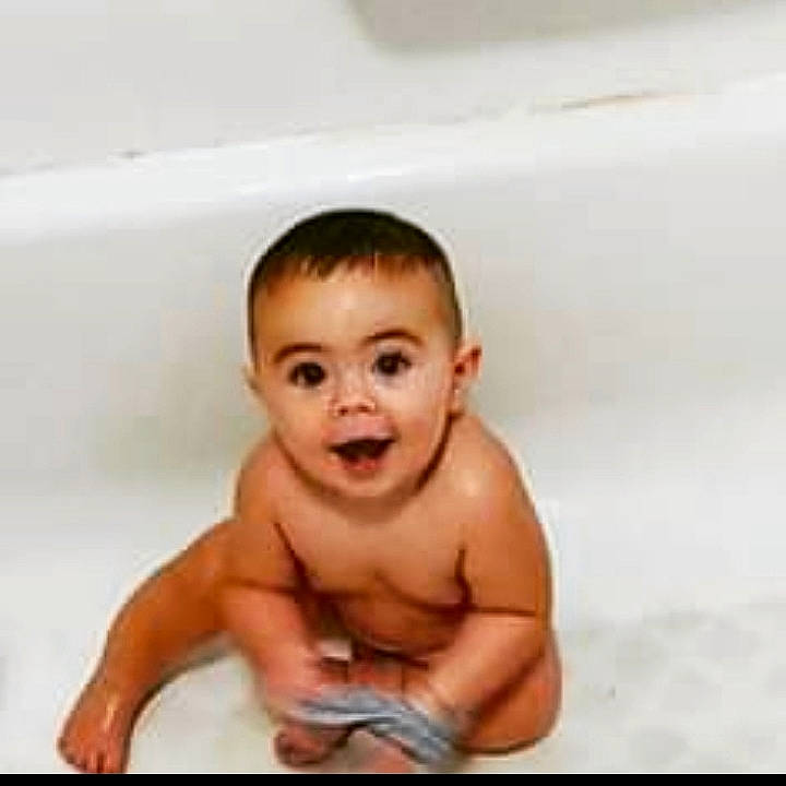 Taytum joined the competition — help win amazing prizes! baby, baby_bathing, baby_laughing, baby_making_funny_faces, bathing, bathtub, cheek, child, face, facial_expression, head, nose, person, plumbing_fixture, skin, smile, toddler