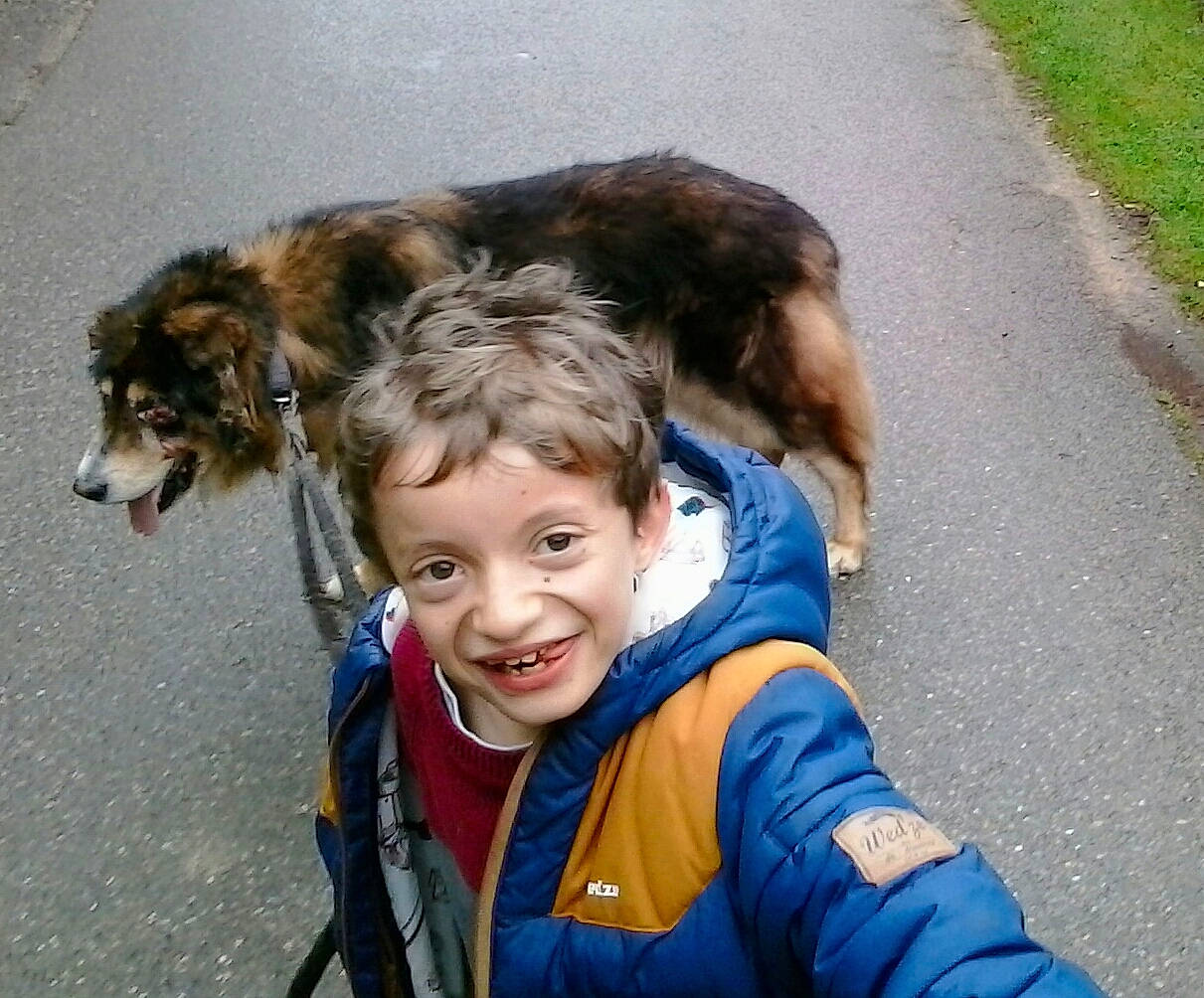 Leopold a rejoint le concours — aidez-le/la à gagner de superbes lots ! canidae, carnivore, child, companion_dog, dog, dog_breed, fun, fur, joy, leash, person, play, smile, sporting_group