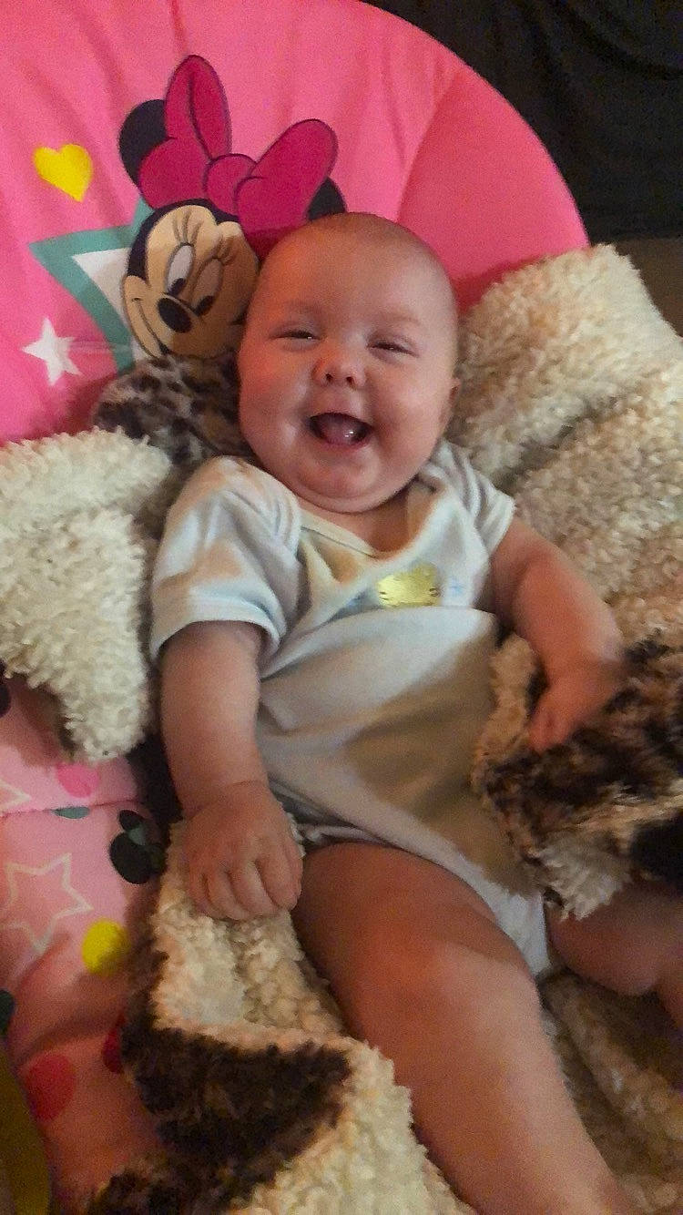 Brayleigh joined the competition — help win amazing prizes! baby, cheek, child, fur, lap, person, sibling, skin, smile, toddler