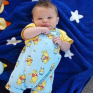 Vyxin joined the competition — help win amazing prizes! baby, infant, blanket, blue_blanket, stars, winnie_the_pooh, clothing, onesie, cute, lying_down, outdoor, footwear, smiling, face, head, hand, feet, person, toddler, playful