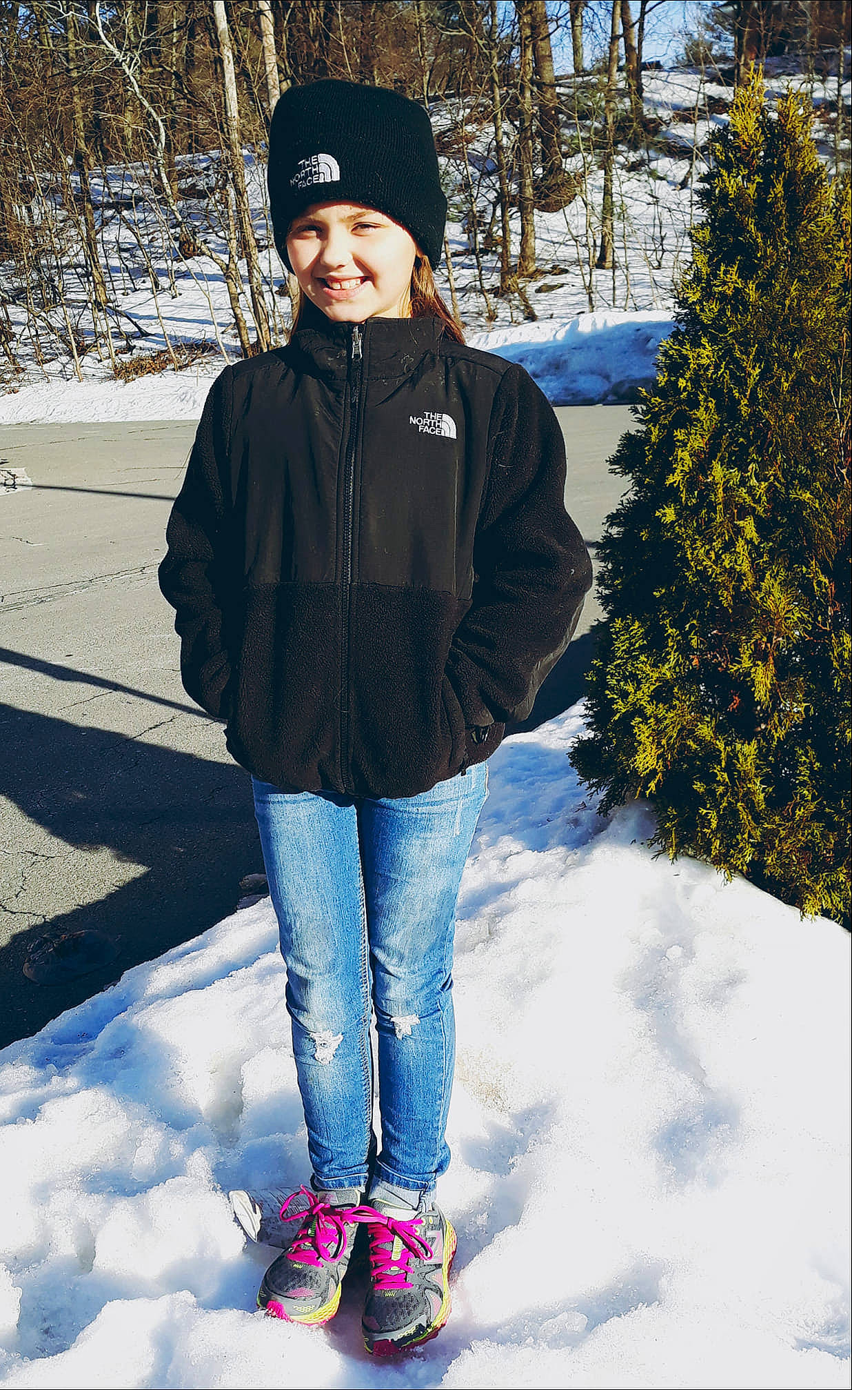 Farrah is registered to the contest to win money with this photo: beanie, cap, clothing, cool, footwear, freezing, fun, headgear, headwear, jacket, jeans, joy, knit_cap, outerwear, person, photography, playing_in_the_snow, recreation, smile, snow