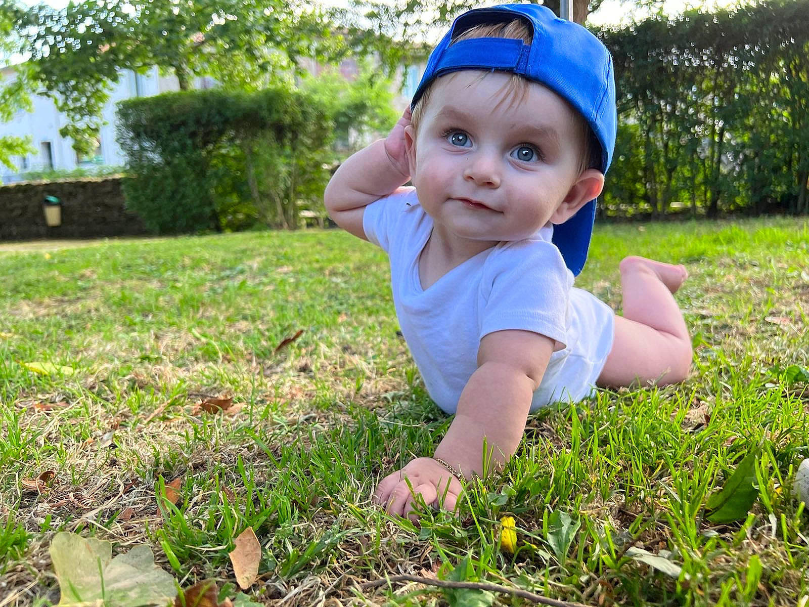 James participe au concours pour gagner de l'argent avec cette photo : baby, baby_toddler_clothing, cap, child, electric_blue, flower, grass, grass_family, grassland, groundcover, happy, headwear, lawn, leisure, meadow, people_in_nature, person, plant, sleeve, sunlight