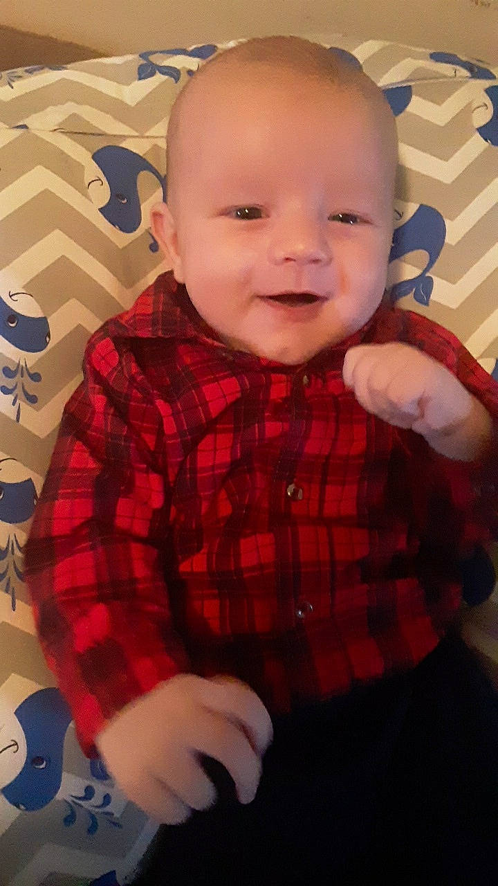 Jensen joined the competition — help win amazing prizes! baby, cheek, child, chin, design, eye, face, facial_expression, head, iris, lip, mouth, nose, pattern, person, plaid, skin, smile, tartan, textile