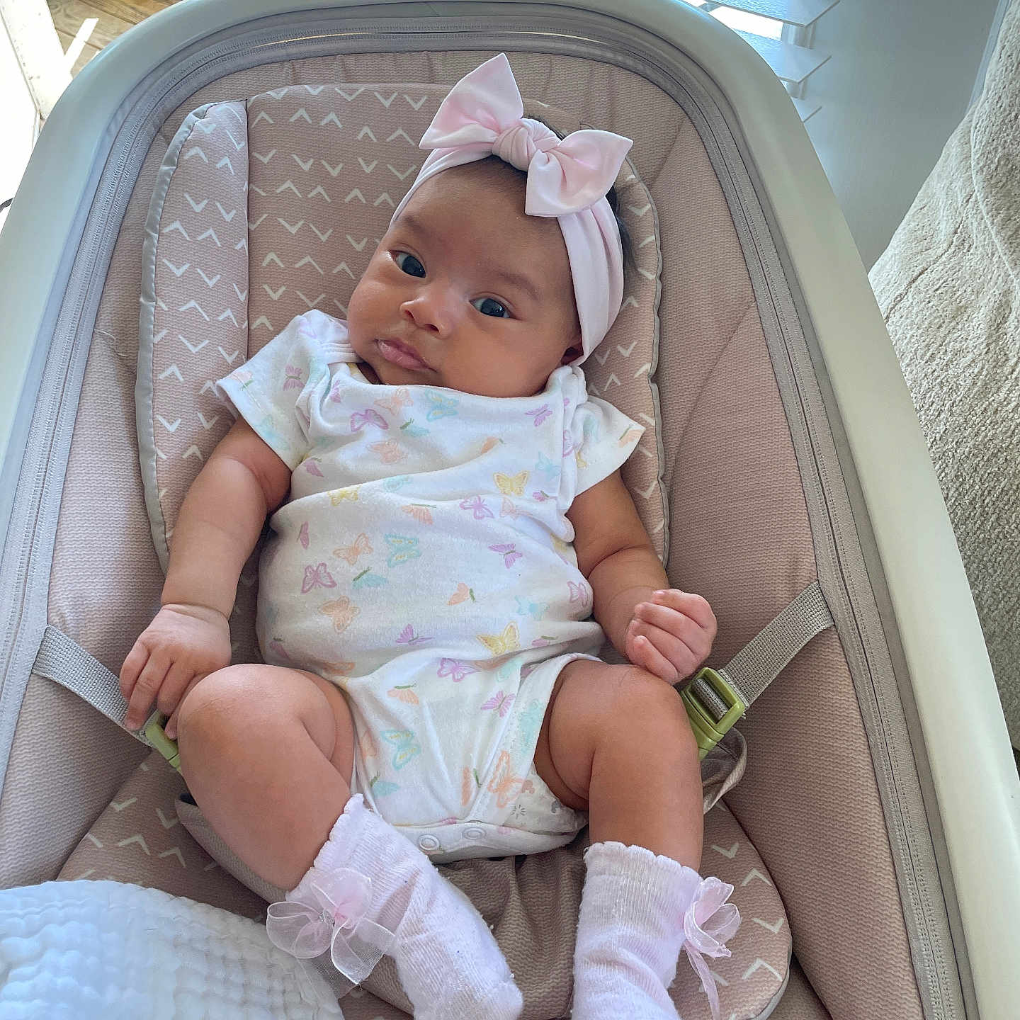 Ximena joined the competition — help win amazing prizes! baby, bed, bonnet, clothing, couch, cradle, crib, cushion, diaper, face, footwear, furniture, hat, head, homedecor, hosiery, infantbed, person, shoe, sock
