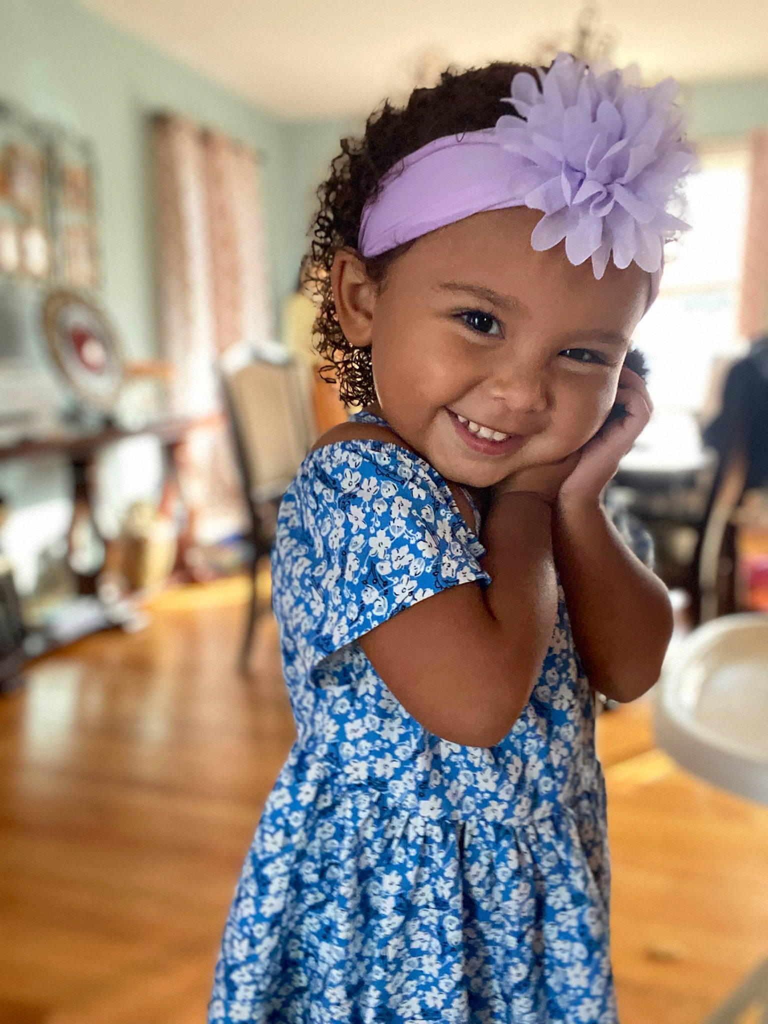 Adaline is registered to the contest to win money with this photo: baby_toddler_clothing, child, electric_blue, event, facial_expression, fashion_accessory, fashion_design, flash_photography, fun, hairstyle, happy, headband, headpiece, headwear, human, joy, leisure, magenta, person, purple