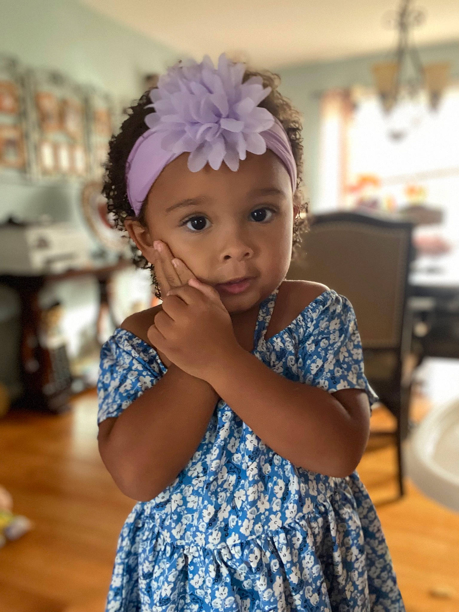 Adaline is registered to the contest to win money with this photo: child, dress, electric_blue, event, eye, face, fashion_accessory, fashion_design, fun, hair_accessory, happy, headband, headgear, headpiece, headwear, jewellery, magenta, person, purple, skin