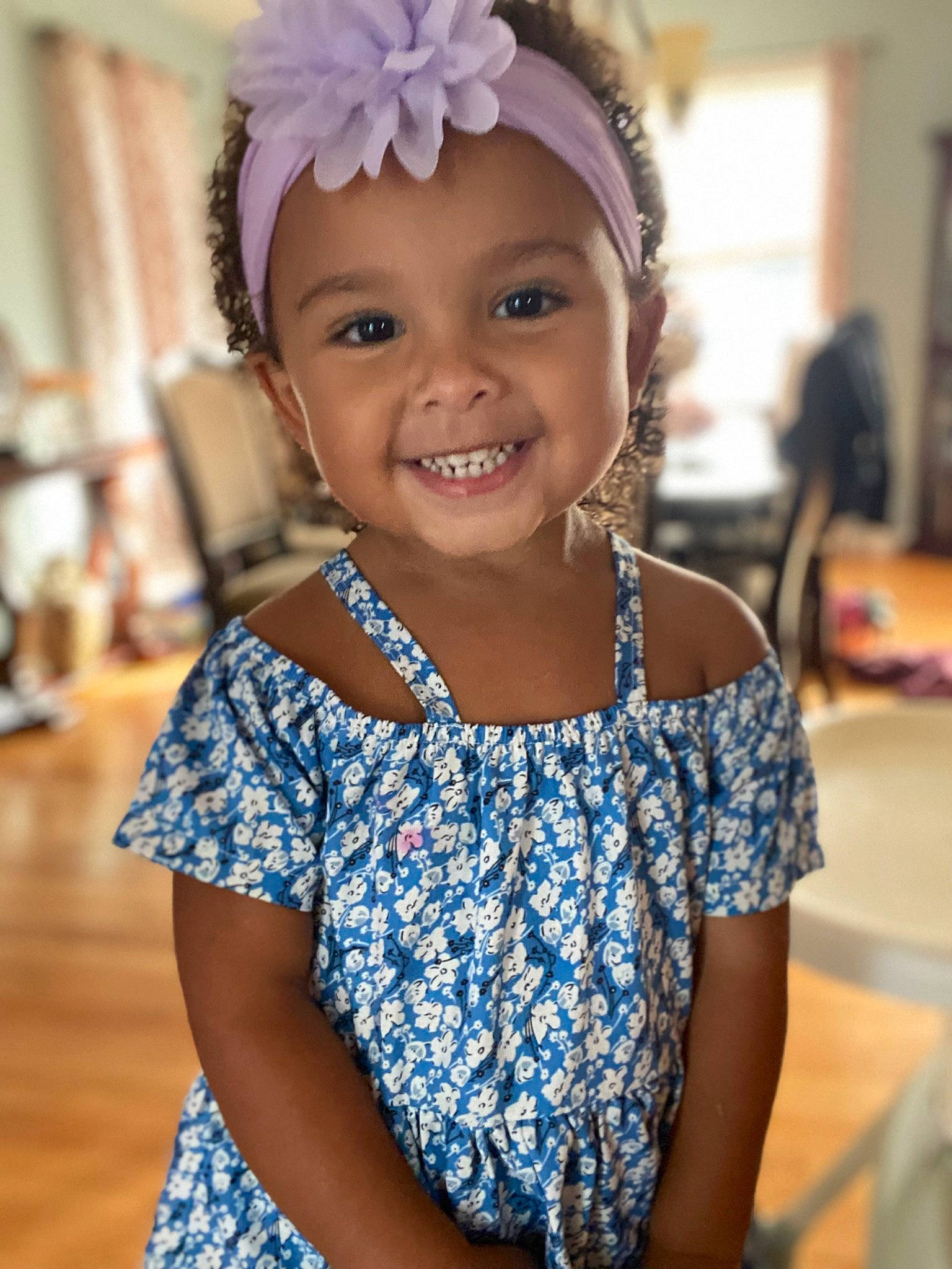 Adaline joined the competition — help win amazing prizes! baby_toddler_clothing, electric_blue, face, facial_expression, fashion_design, hair, hairstyle, happy, head, headband, headgear, headpiece, headwear, jewellery, joy, magenta, neck, person, purple, skin