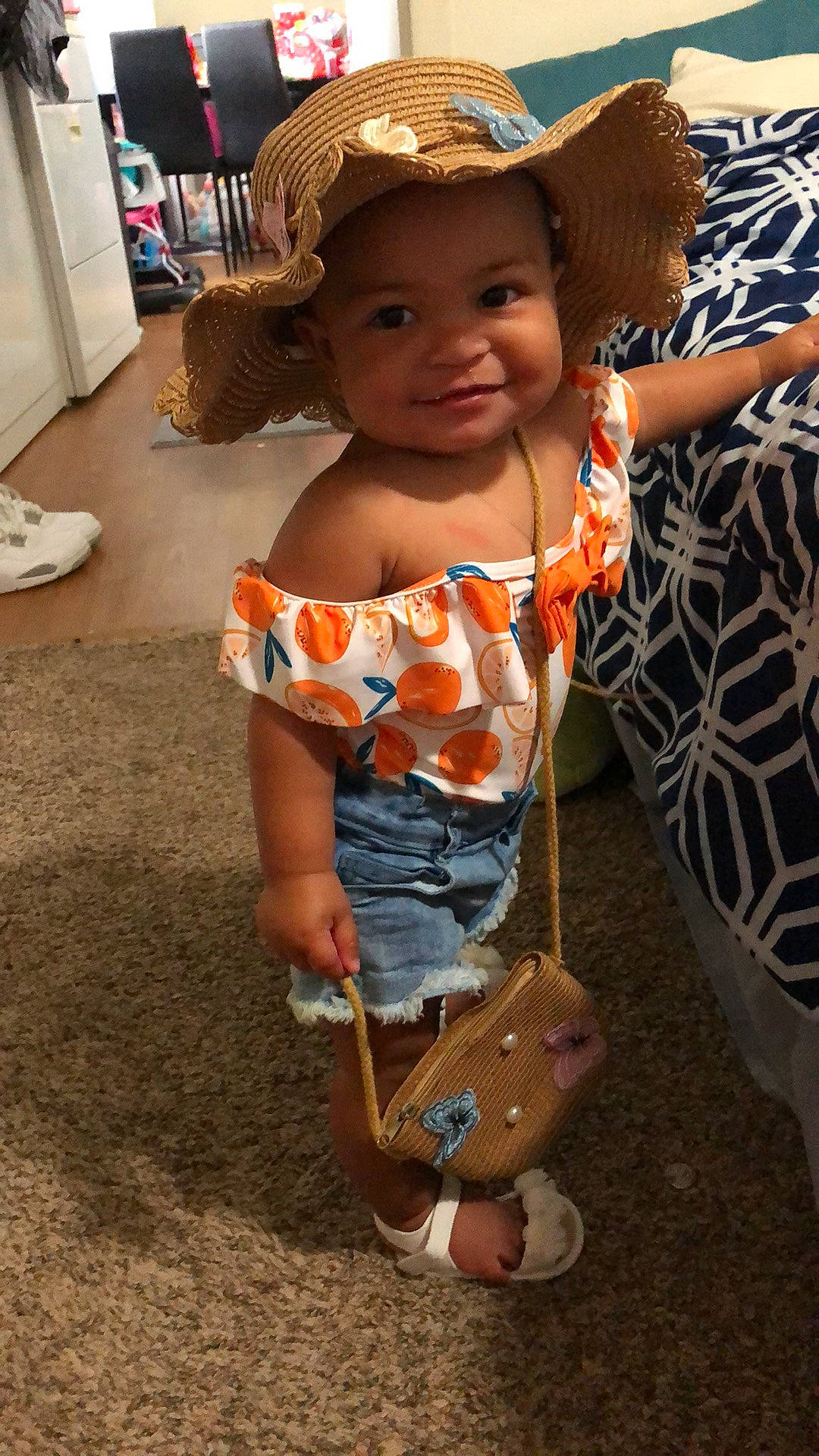 Addilee joined the competition — help win amazing prizes! baby, baby_toddler_clothing, cap, child, facial_expression, fashion_accessory, fun, hairstyle, happy, hat, head, headwear, human_body, human_leg, joy, pattern, person, sitting, skin, sleeve