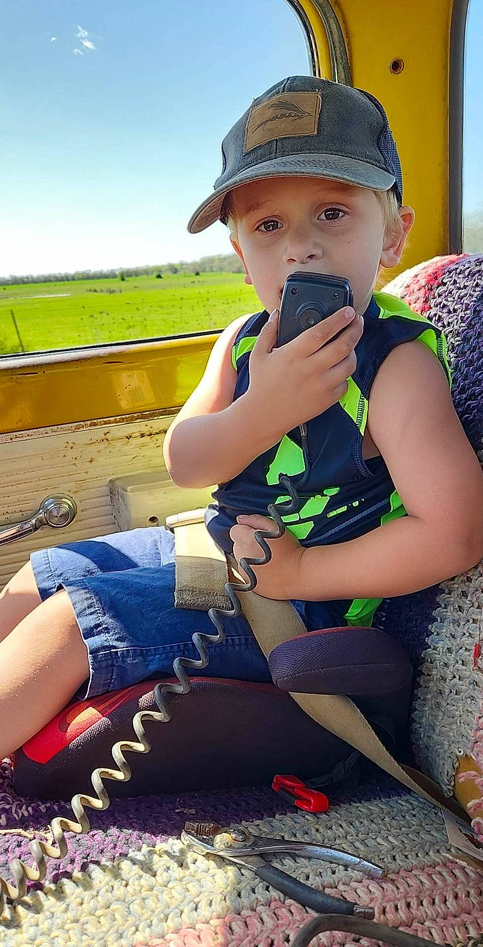 Hunter joined the competition — help win amazing prizes! baby_toddler_clothing, beauty, cap, cool, finger, fun, grass, happy, hat, headwear, leisure, people_in_nature, person, plant, shoe, shorts, sky, sneakers, summer, sun_hat