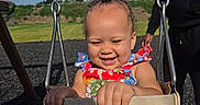 Malani joined the competition — help win amazing prizes! toddler, child, swing, playground, smiling, happy, outdoor, daylight, sky, clouds, grass, adult, person, fun, joy, colorful, dress, metal_chain, hand, park