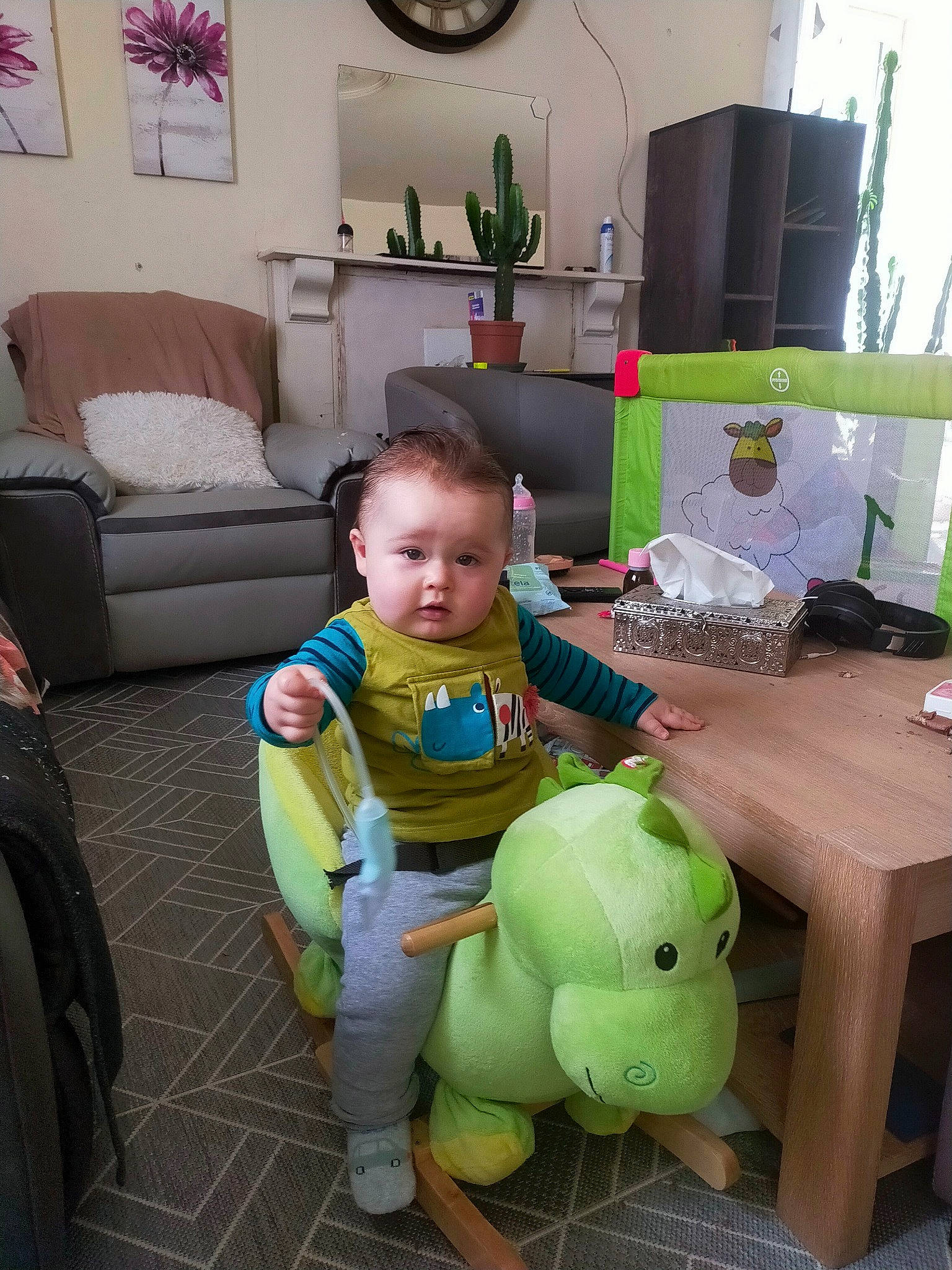 Marceau a rejoint le concours — aidez-le/la à gagner de superbes lots ! baby, child, comfort, couch, flooring, green, home_appliance, houseplant, kitchen, kitchen_appliance, living_room, person, picture_frame, room, sitting, stuffed_toy, table, tire, toddler, toy