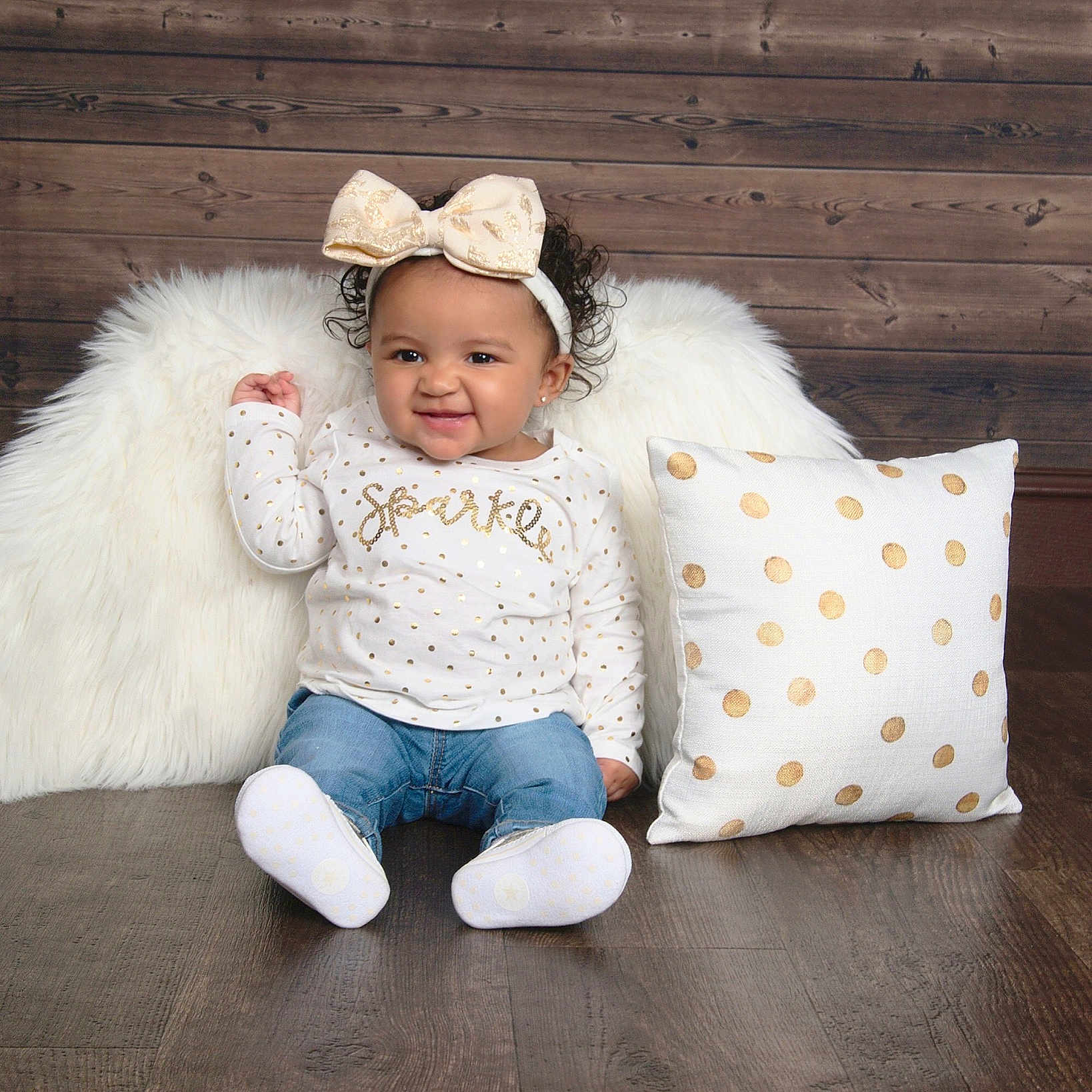Palmer joined the competition — help win amazing prizes! baby, baby_toddler_clothing, child, child_model, floor, flooring, fur, fur_clothing, joy, outerwear, person, sitting, skin, toddler, white