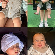 Caius joined the competition — help win amazing prizes! baby, infant, child, smiling, sleeping, swing, hat, blanket, car_seat, clothing, person, outdoor, indoor, happy, cute, family, playground, pajamas, holding, sitting