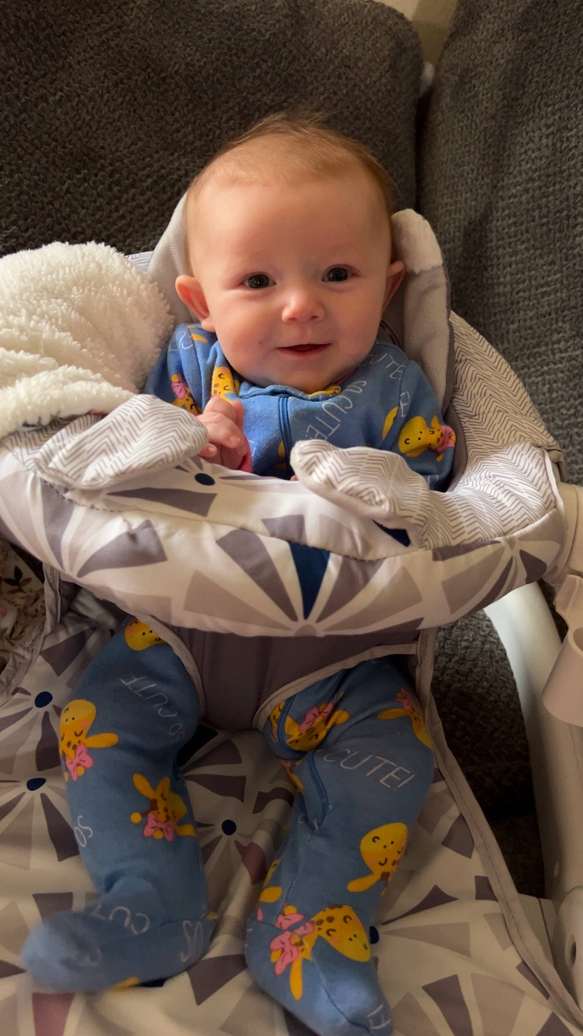 Emberlynn is registered to the contest to win money with this photo: baby, baby_products, baby_safety, baby_sleeping, baby_toddler_clothing, cheek, child, chin, comfort, eye, face, happy, head, linens, person, room, sitting, skin, sleeve, smile