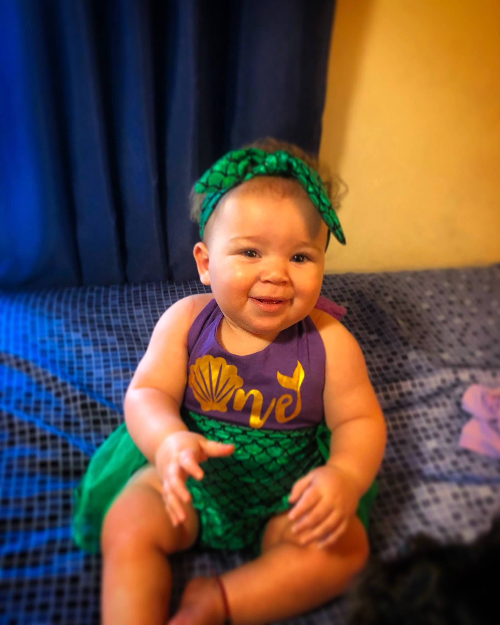 Jianna joined the competition — help win amazing prizes! baby, baby_toddler_clothing, chair, child, costume_hat, event, eye, flash_photography, fun, happy, hat, head, headband, headgear, human_body, jewellery, joy, person, purple, smile