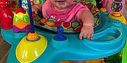 Saraina is registered to the contest to win money with this photo: baby, child, activity_center, toys, indoor, smiling, happy, play, colorful, furniture, floor, television, person, clothing, feet, hand, face, room, wooden_floor, family