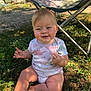 baby, infant, grass, outdoor, sunlight, smile, child, sitting, nature, greenery, plants, onesie, barefoot, cheeks, toddler, yard, chair, toy, playful, daylight