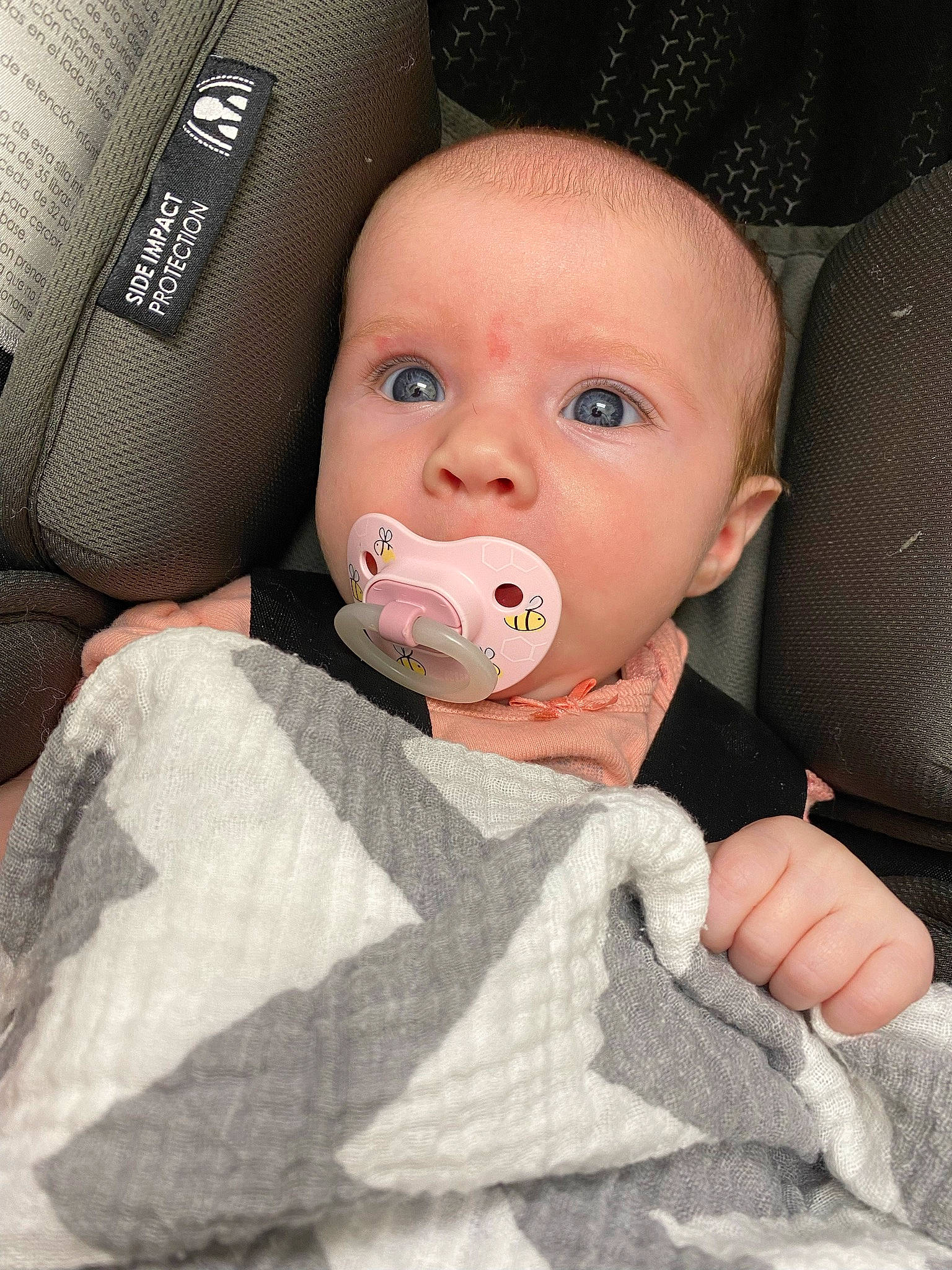 Quinn joined the competition — help win amazing prizes! auto_part, baby, baby_in_car_seat, baby_safety, baby_toddler_clothing, car_seat, cheek, child, comfort, eye, finger, gesture, lip, nail, nose, person, skin, sleeve, textile, thumb