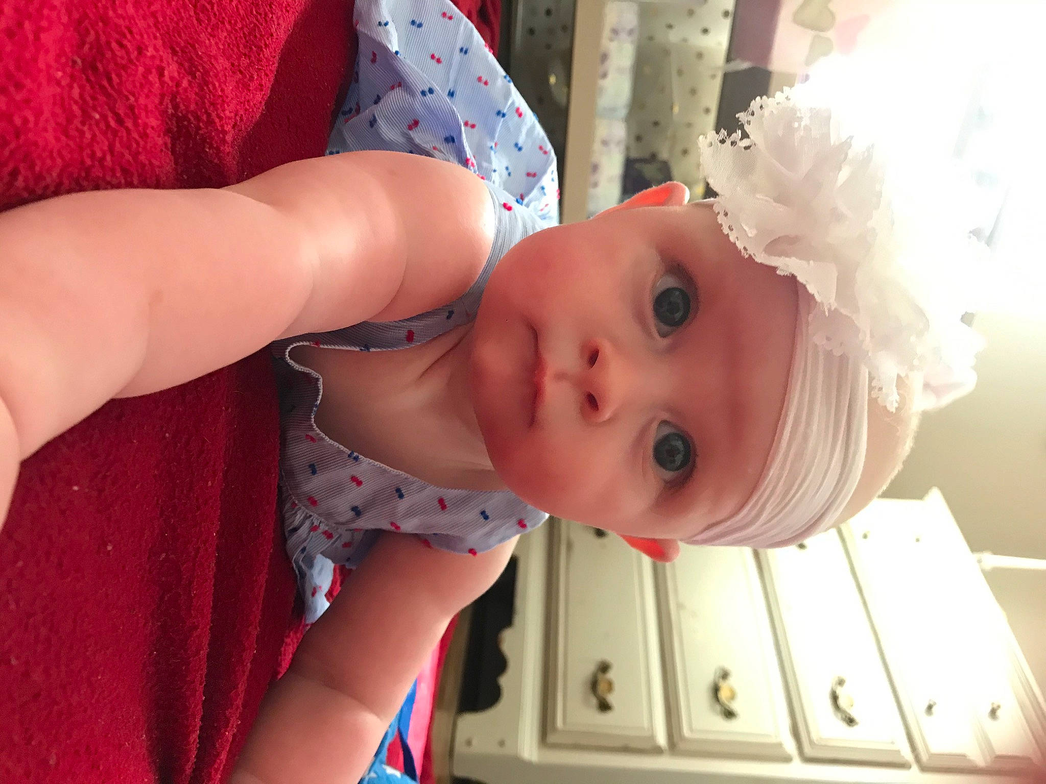 Aleah joined the competition — help win amazing prizes! baby, blond, cheek, chest, child, ear, eye, face, hair_accessory, hand, head, headgear, headwear, lip, mouth, neck, nose, person, pink, play