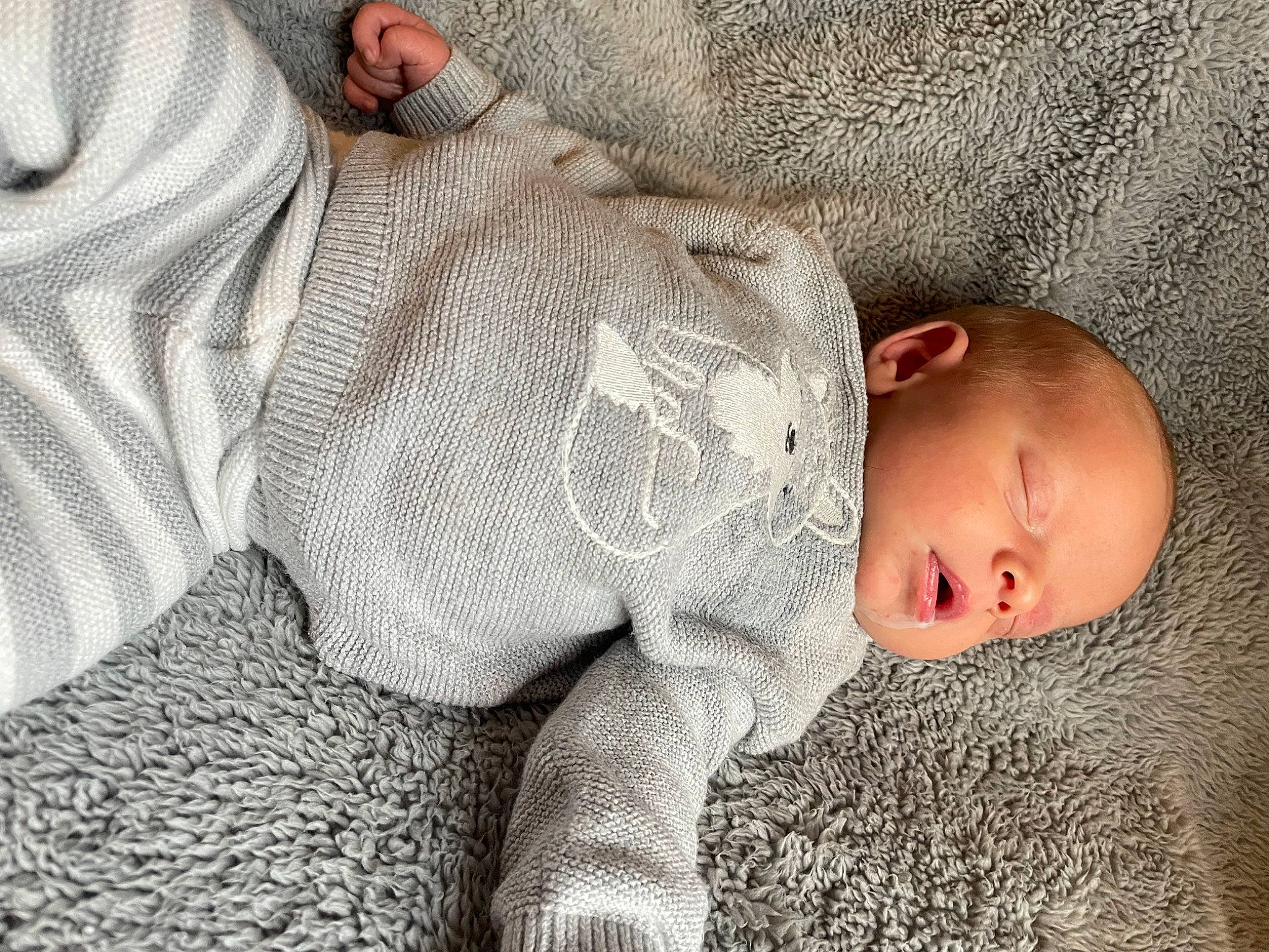 Waylen joined the competition — help win amazing prizes! baby, baby_toddler_clothing, child, comfort, fur, grey, human_body, human_leg, leg, linens, nose, pattern, person, sitting, skin, sleeve, textile, toddler, tree, wood