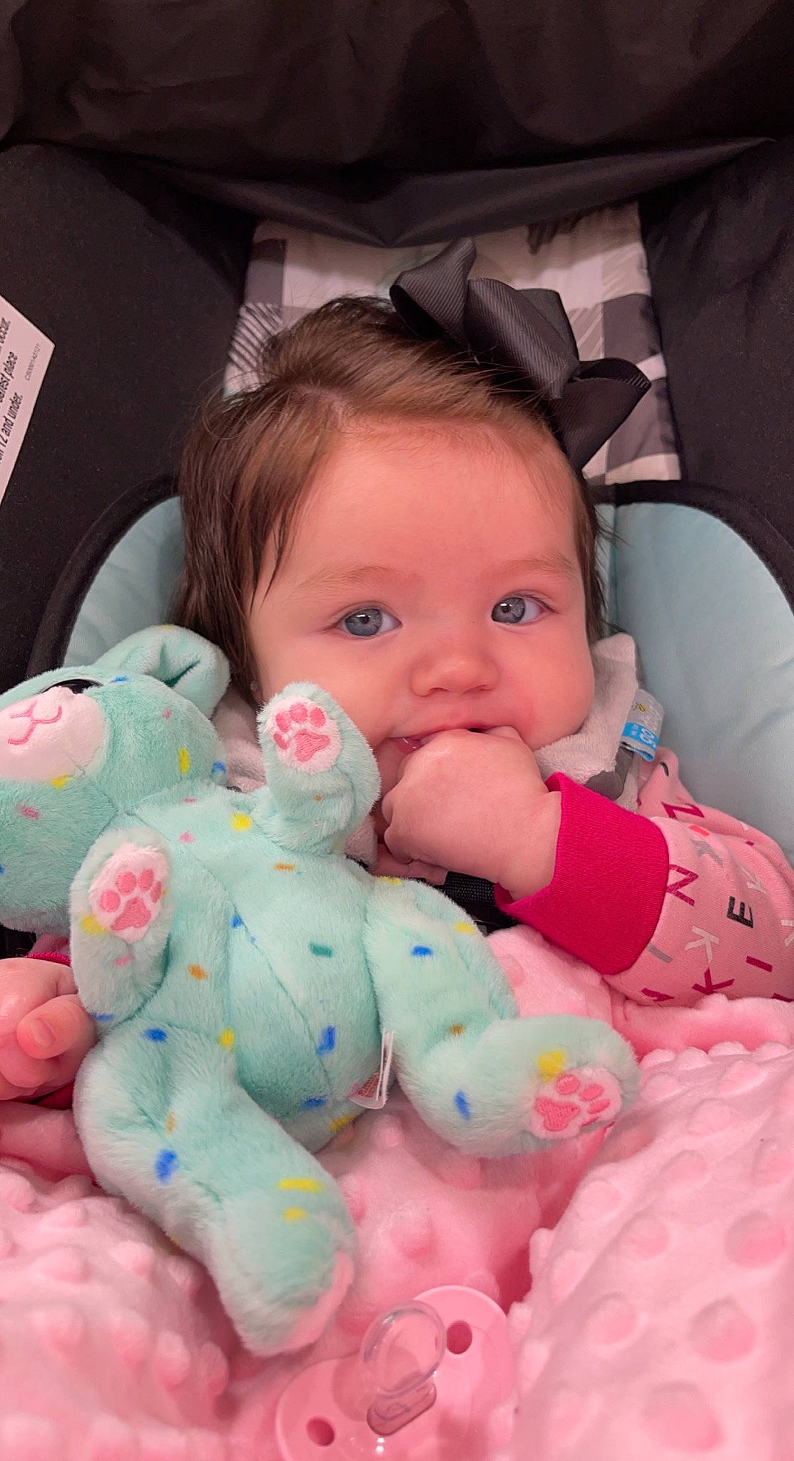 Azalea is registered to the contest to win money with this photo: baby, baby_products, baby_toddler_clothing, cheek, child, comfort, eyelash, finger, fun, happy, mouth, nail, person, pink, plush, skin, smile, stuffed_toy, sweetness, toddler