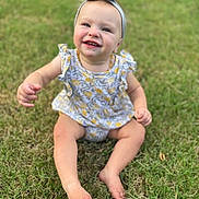 Oaklynn is registered to the contest to win money with this photo: baby, bow, child, clothing, cute, face, feet, grass, happy, headband, infant, legs, nature, outdoor, portrait, sitting, smiling, summer, toddler, young_child