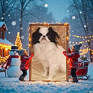 Vaïana a rejoint le concours — aidez-le/la à gagner de superbes lots ! animal, baby, canine, child, christmas, clothing, dog, female, festival, girl, nature, outdoors, person, pet, puppy, santaclaus, snow, snowballfight, snowman, winter