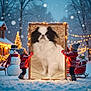 animal, baby, canine, child, christmas, clothing, dog, female, festival, girl, nature, outdoors, person, pet, puppy, santaclaus, snow, snowballfight, snowman, winter