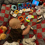 Wilson joined the competition — help win amazing prizes! baby, blanket, book, cartoon, child, colorful, crawling, diaper, fabric, floor, hand, indoor, infant, person, playing, plush_toys, quilt, soft_toys, tablet, toys