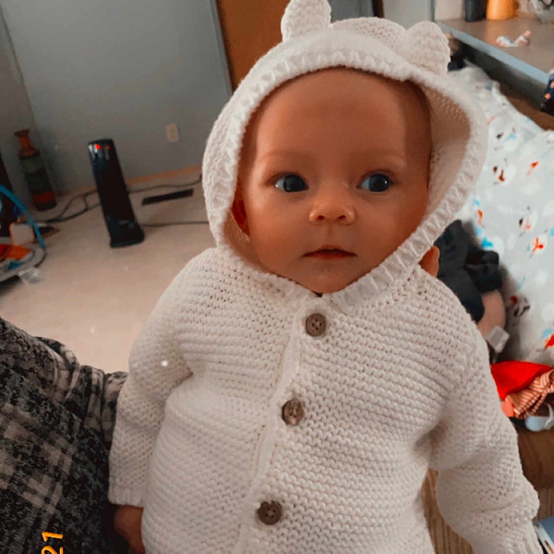 Laken joined the competition — help win amazing prizes! baby, baby_products, baby_toddler_clothing, cap, cheek, child, comfort, flooring, fur, home_appliance, kitchen_appliance, linens, pattern, plaid, room, sitting, sleeve, toddler, wool