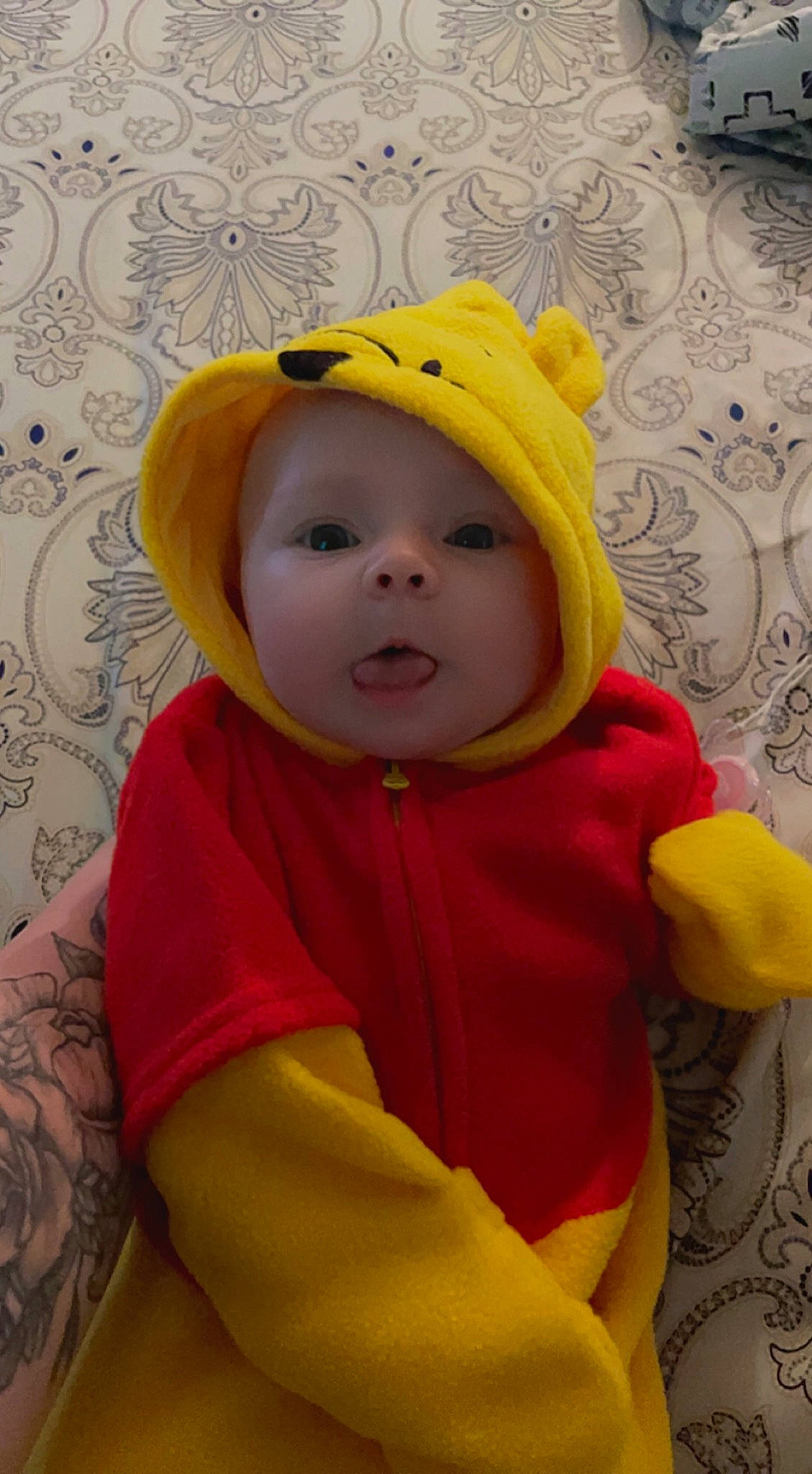 Laken is registered to the contest to win money with this photo: baby, baby_toddler_clothing, cap, cheek, child, clothing, comfort, fashion_accessory, fun, happy, headgear, headwear, hood, linens, nose, outerwear, person, skin, sleeve, smile