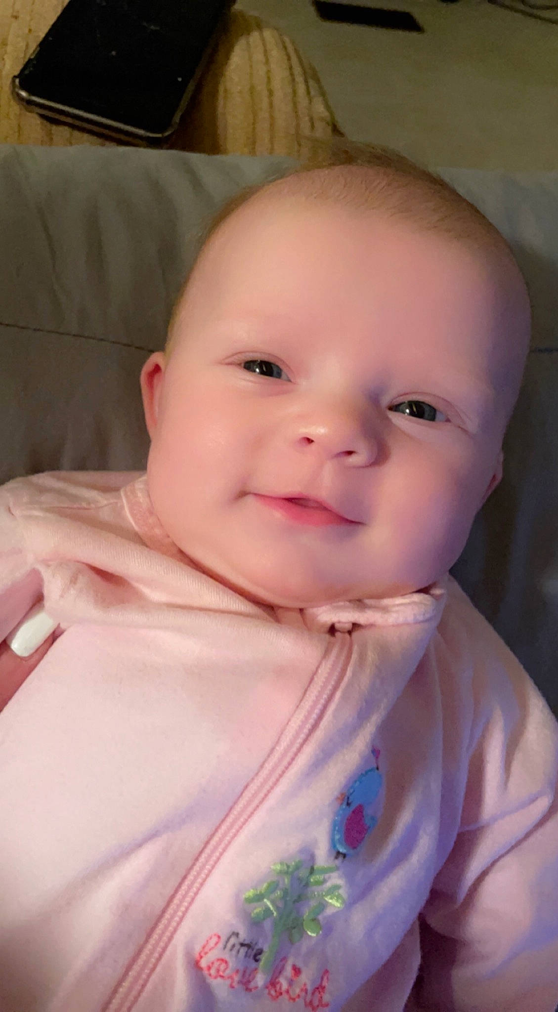 Laken joined the competition — help win amazing prizes! baby, baby_toddler_clothing, cheek, eye, eyebrow, eyelash, face, finger, happy, human_body, iris, lip, mouth, neck, nose, person, pink, skin, sleeve, smile