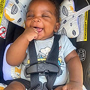 Milo joined the competition — help win amazing prizes! baby, buckled, car_seat, child, closeup, clothing, face, finger, hand, happy, indoor, infant, patterned_cushion, photography, portrait, safety_harness, short_sleeves, sitting, smiling, vehicle