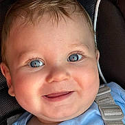 Miklo is registered to the contest to win money with this photo: baby, baby_boy, blue_eyes, car_seat, child, childhood, close_up, clothing, cute, expression, face, happy, head, indoors, infant, person, portrait, seatbelt, skin, smiling