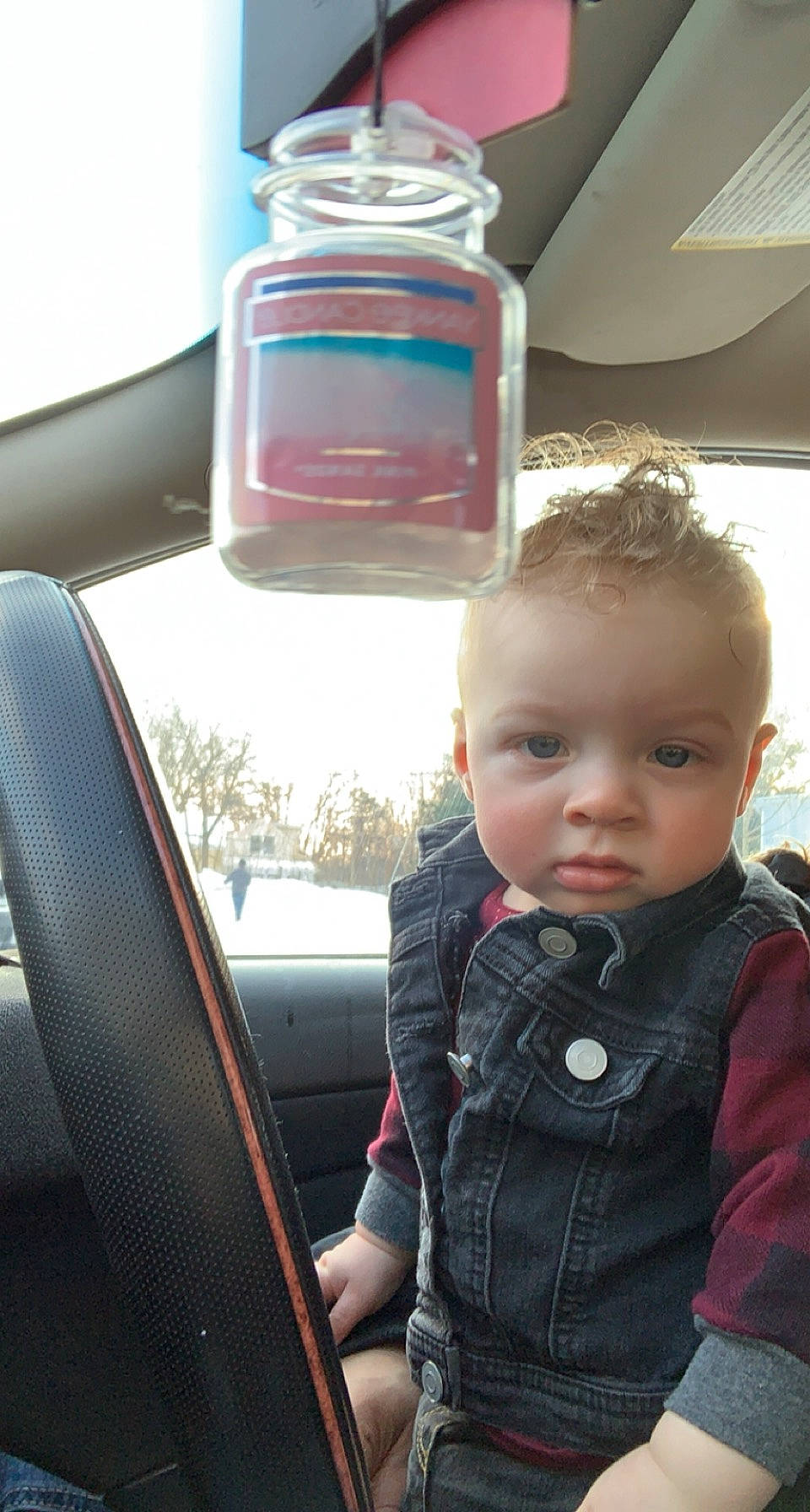 Jaylin is registered to the contest to win money with this photo: automotive_mirror, baby, baby_toddler_clothing, beauty, drinking_water, drinkware, fluid, light, liquid, motor_vehicle, person, photograph, plastic_bottle, product, skin, snapshot, steering_wheel, toddler, tree, vehicle_door