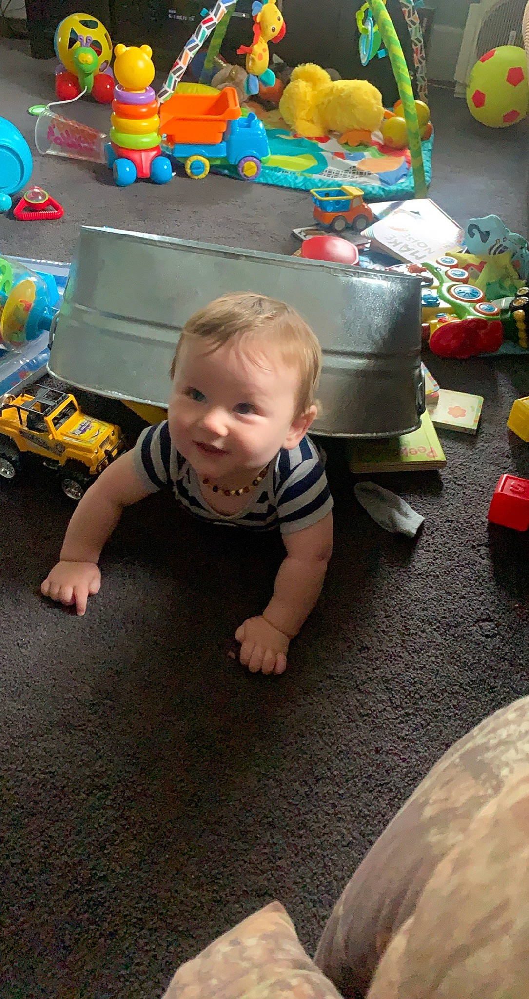 Corbyn joined the competition — help win amazing prizes! baby, child, crawling, floor, flooring, fun, person, play, sitting, toddler, toy