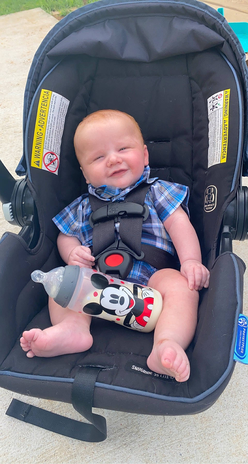 Declan joined the competition — help win amazing prizes! auto_part, baby, baby_carriage, baby_products, baby_toddler_clothing, blue, car_seat, carmine, child, comfort, electric_blue, lap, person, personal_protective_equipment, sitting, sleeve, smile, toddler, travel, vacation