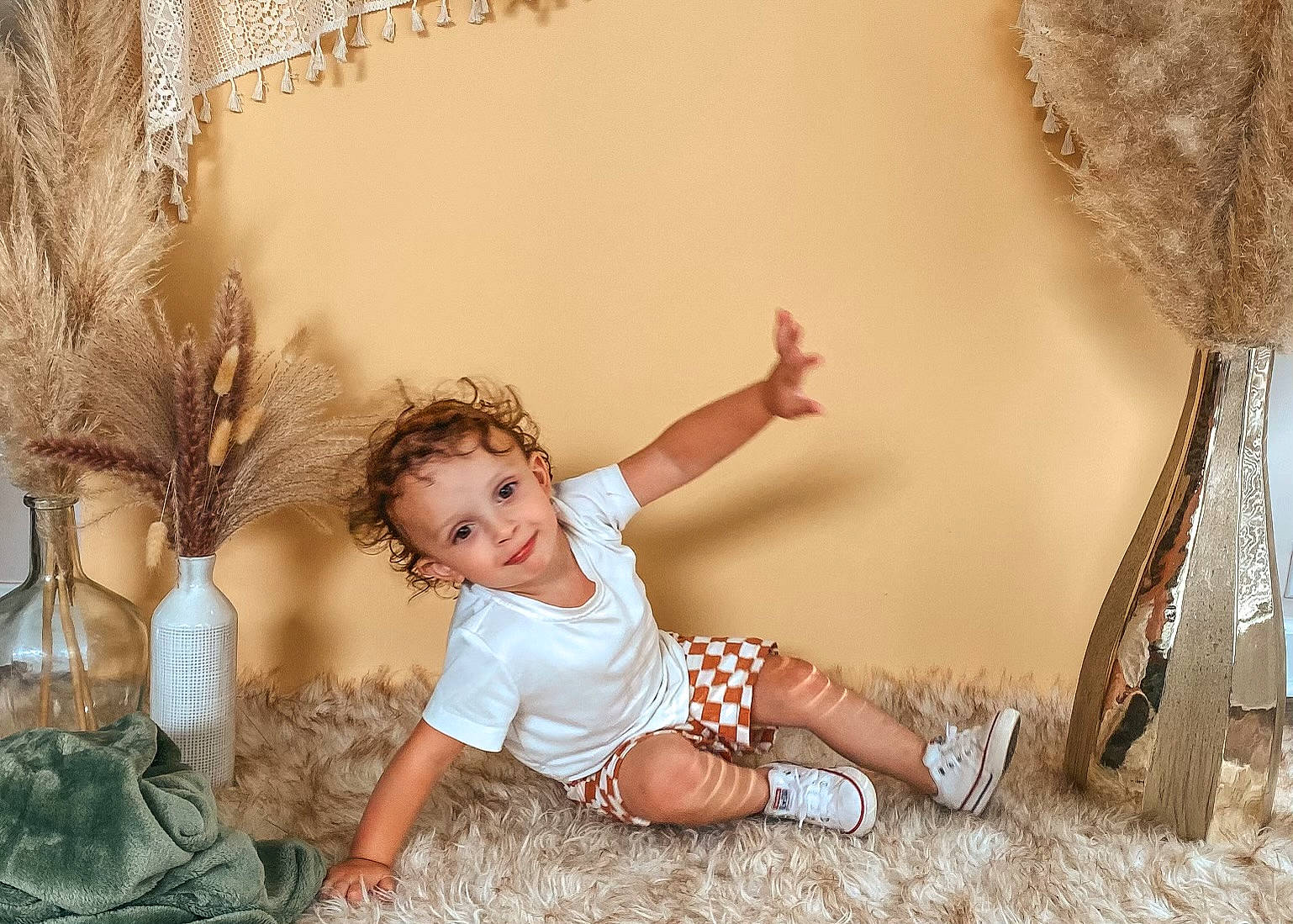 Remington joined the competition — help win amazing prizes! baby, branch, brown_hair, child, comfort, dress, fawn, flash_photography, foot, fun, grass, happy, human_leg, joy, leg, long_hair, person, sitting, thigh, toddler