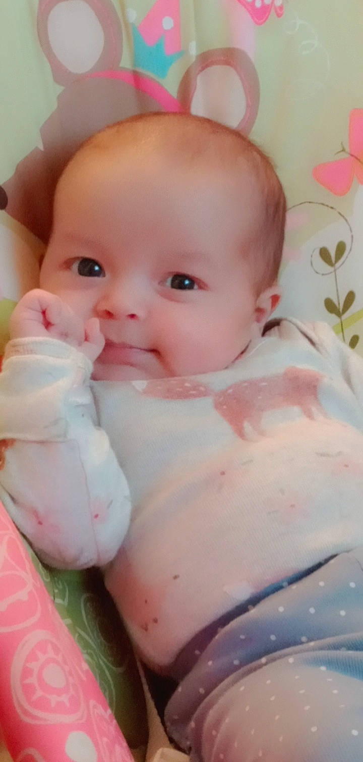 Abriella joined the competition — help win amazing prizes! baby, baby_toddler_clothing, cheek, child, eyelash, face, fluid, iris, lip, peach, person, pink, skin, thumb, toddler