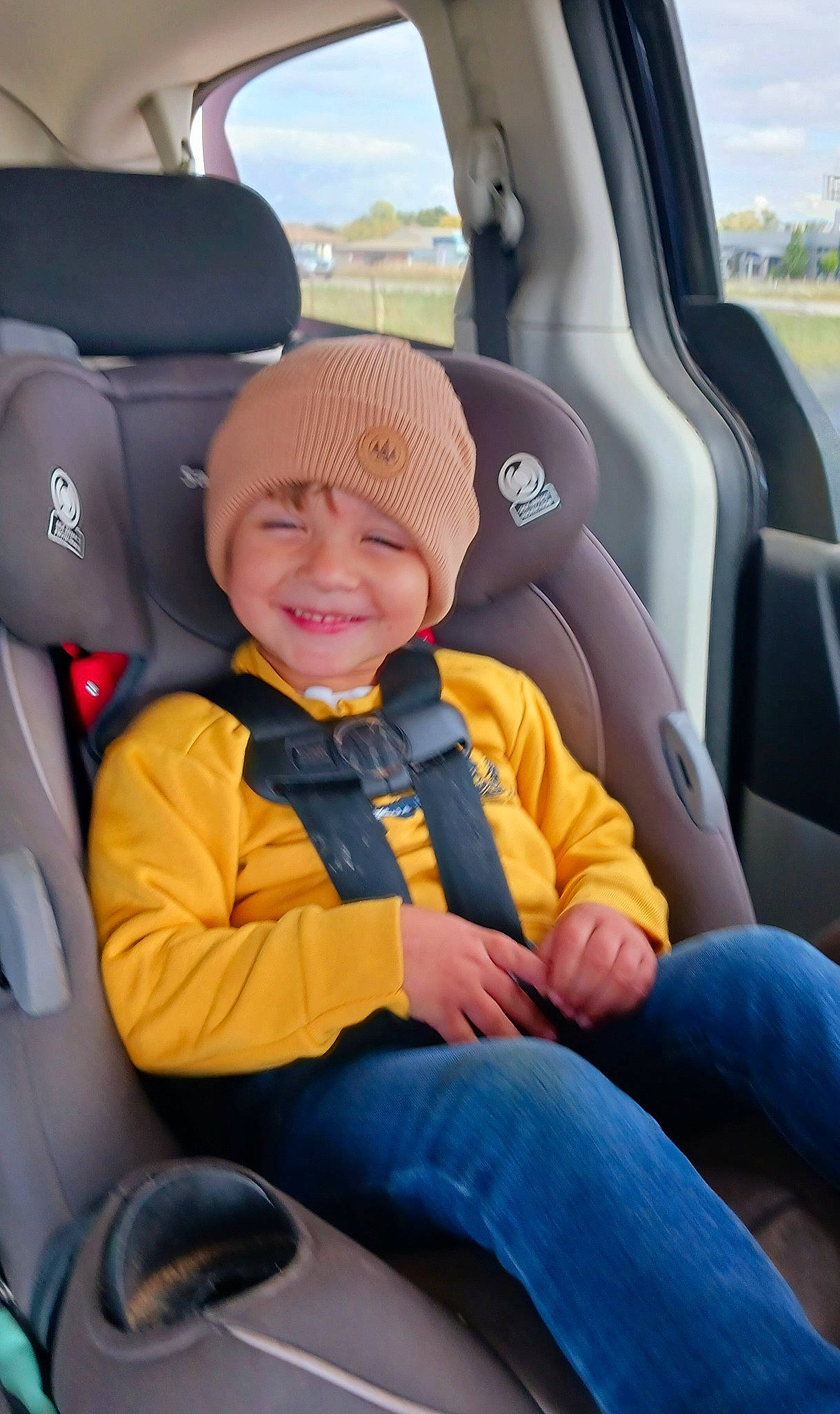 Jack joined the competition — help win amazing prizes! auto_part, automotive_design, automotive_exterior, car, car_seat, car_seat_cover, comfort, head_restraint, headwear, joy, mode_of_transport, motor_vehicle, passenger, person, plant, seat_belt, smile, steering_part, steering_wheel, toddler