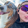 Sheyko a rejoint le concours — aidez-le/la à gagner de superbes lots ! dog, person, selfie, blue_eyes, tongue_out, sunglasses, jacket, outdoor, sky, clouds, happy, playful, pet, animal, portrait, casual, funny_face, nature, daylight, closeup