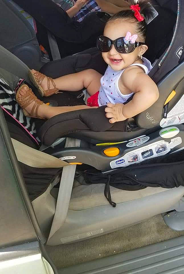 Sarai joined the competition — help win amazing prizes! auto_part, car, car_seat, car_seat_cover, family_car, joy, leg, person, sunglasses, vehicle