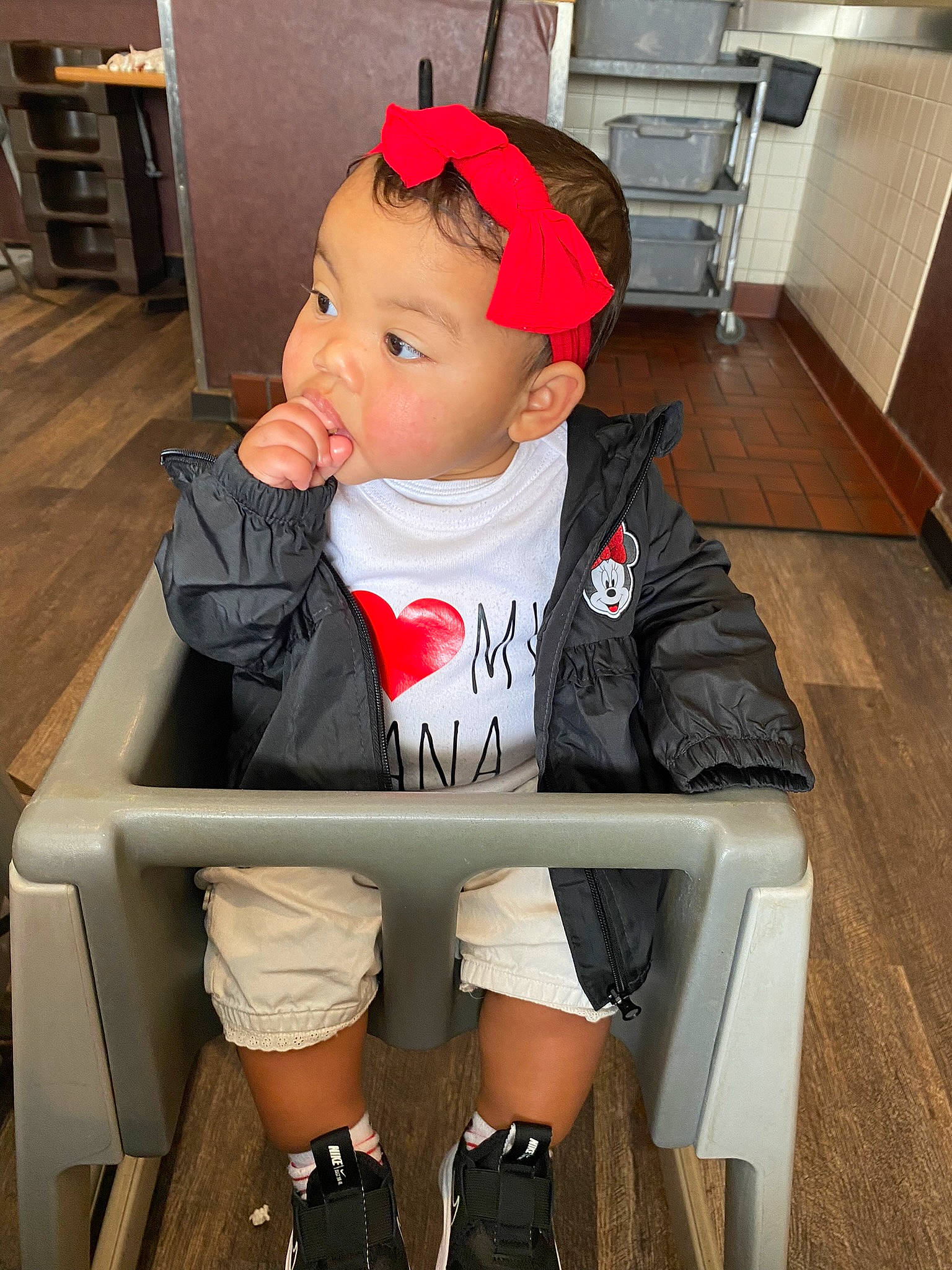 Alora joined the competition — help win amazing prizes! baby, baby_toddler_clothing, cabinetry, carmine, chair, comfort, fashion_accessory, flooring, hat, human_leg, knee, lap, leg, person, shorts, sitting, sleeve, sock, thigh, toddler