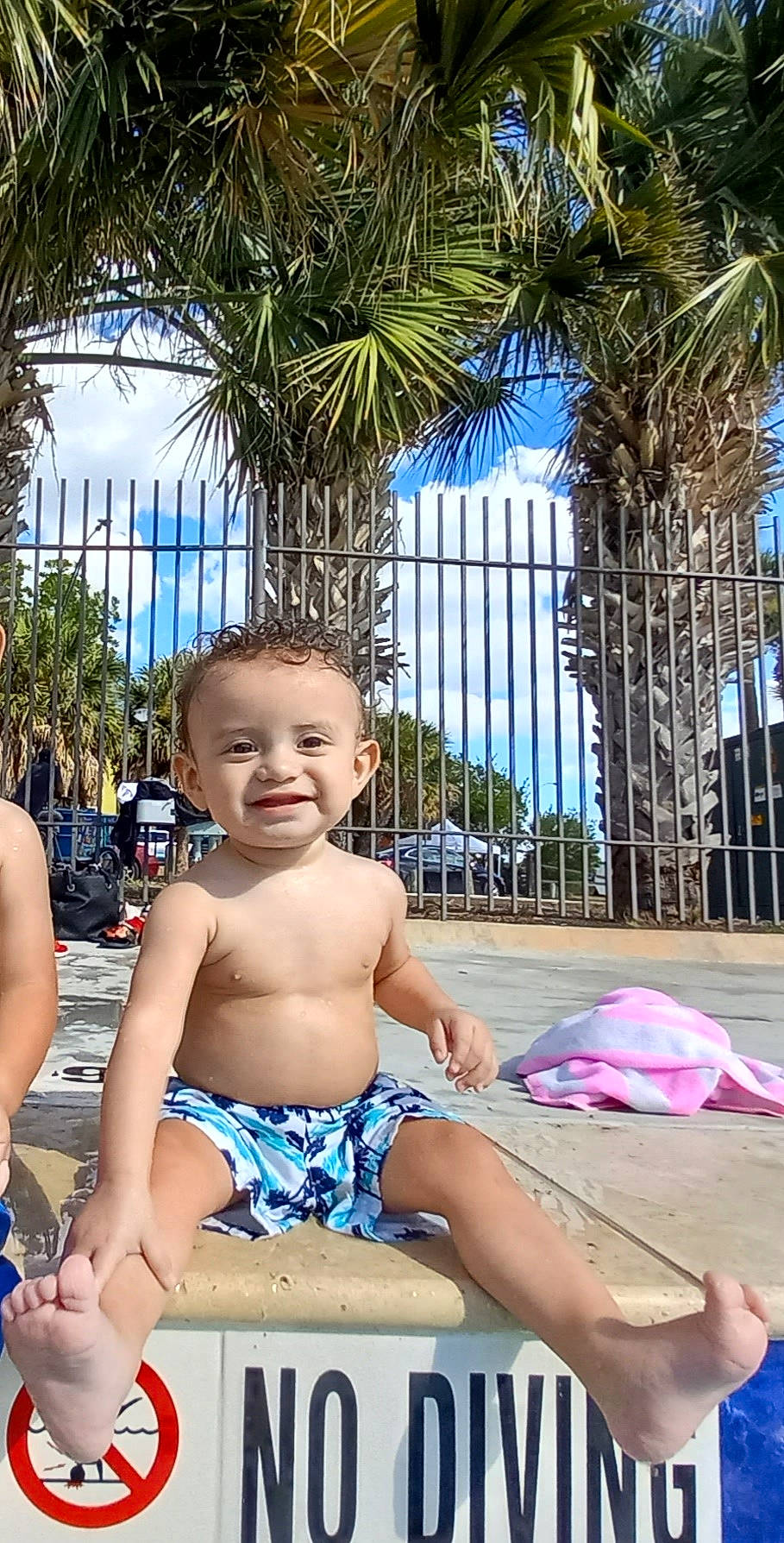 Jeffrey joined the competition — help win amazing prizes! arecales, azure, baby, body_of_water, daytime, fun, happy, joy, leisure, person, plant, public_space, recreation, sky, smile, snapshot, summer, swimwear, thigh, toddler