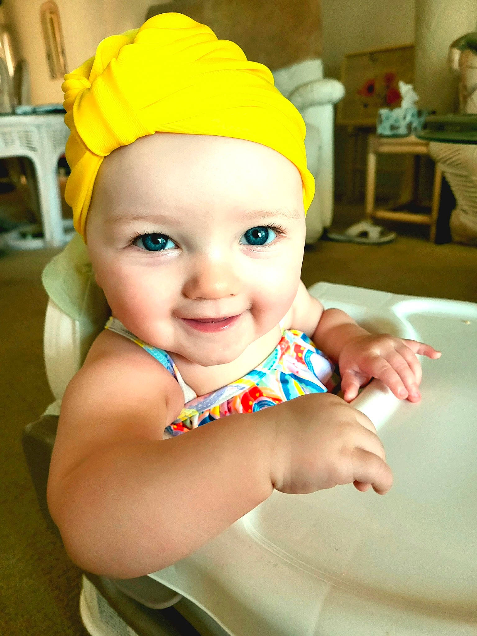 Bonnie joined the competition — help win amazing prizes! baby, bathing, cap, child, chin, costume_hat, event, eyebrow, fashion_accessory, fun, happy, headband, headwear, leisure, party_supply, person, play, recreation, smile, table